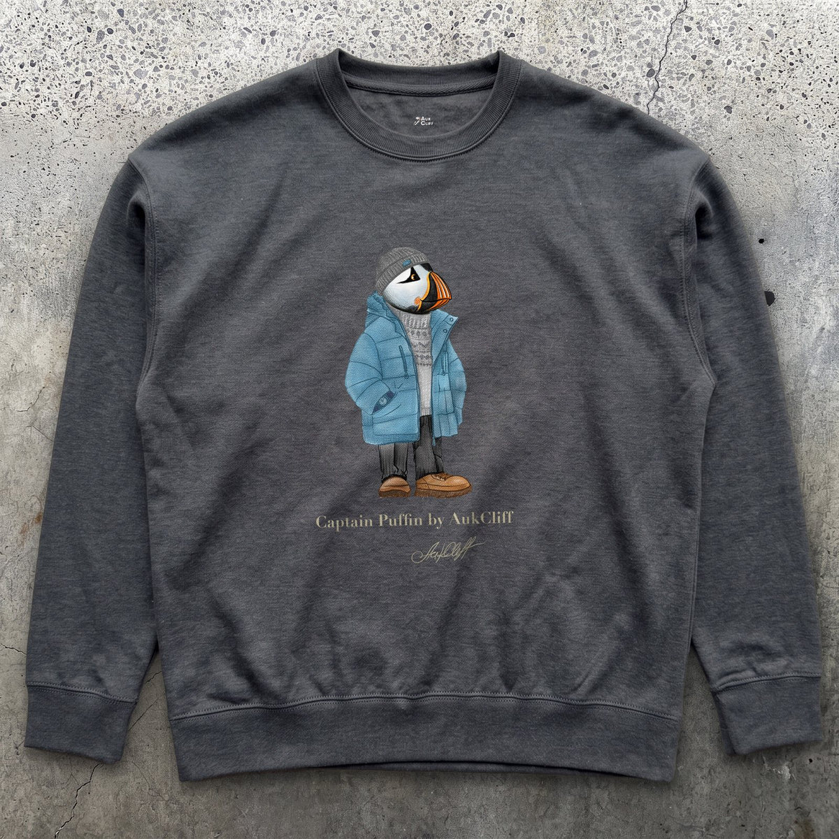 AukCliff® Captain Puffin Sweatshirt Charcoal Heather / S Captain Puffin “Nordic Wayfarer” Sweatshirt