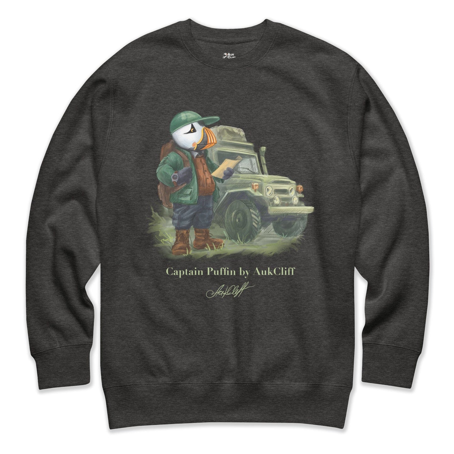 AukCliff Captain Puffin Sweatshirt Charcoal Heather / S Captain Puffin™ Overland Explorer Sweatshirt