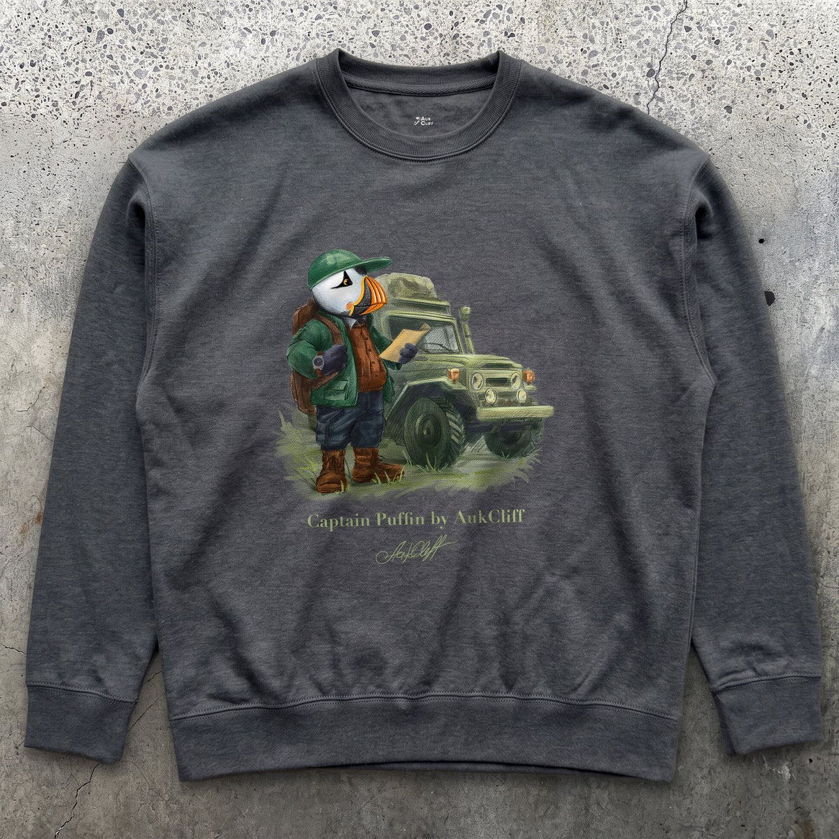 AukCliff Captain Puffin Sweatshirt Charcoal Heather / S Captain Puffin™ Overland Explorer Sweatshirt