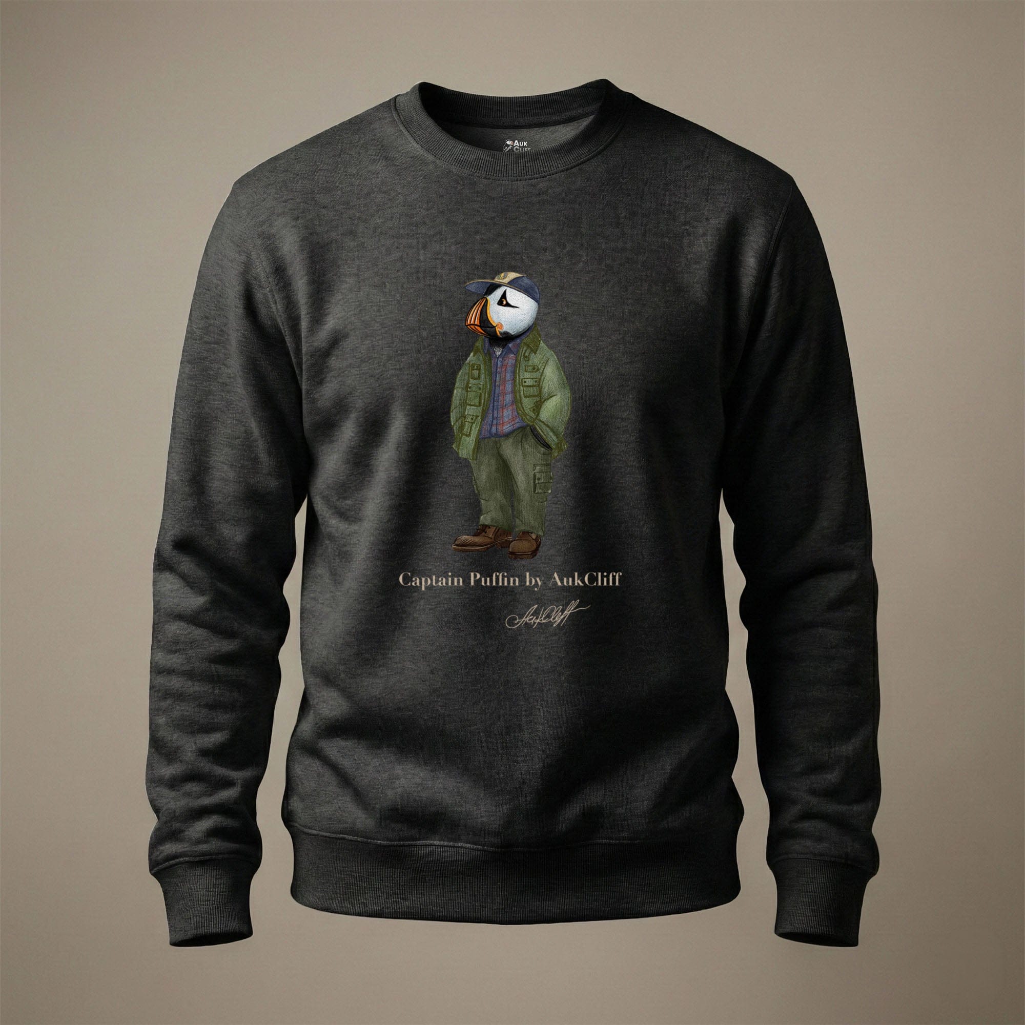 AukCliff® Captain Puffin Sweatshirt Charcoal Heather / S Captain Puffin “Pacific Northwest Trailkeeper” Sweatshirt
