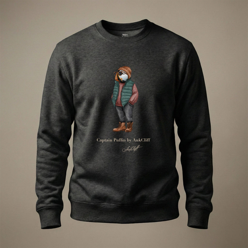 AukCliff® Captain Puffin Sweatshirt Charcoal Heather / S Captain Puffin™ “Puffer Vest Nomad” Sweatshirt