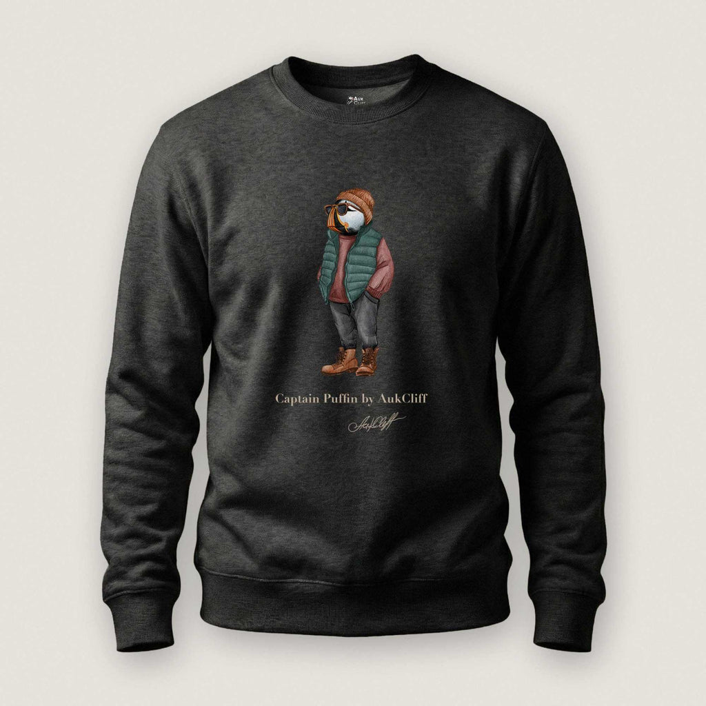 AukCliff® Captain Puffin Sweatshirt Charcoal Heather / S Captain Puffin™ “Puffer Vest Nomad” Sweatshirt