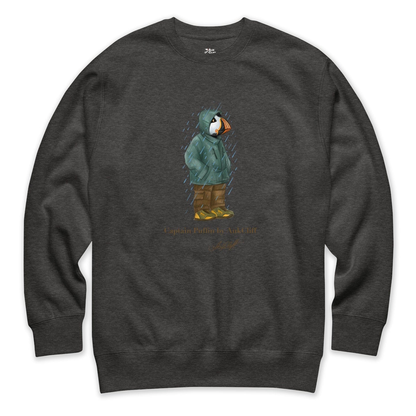 AukCliff Captain Puffin Sweatshirt Charcoal Heather / S Captain Puffin™ “Rainy Day Rambler” Sweatshirt