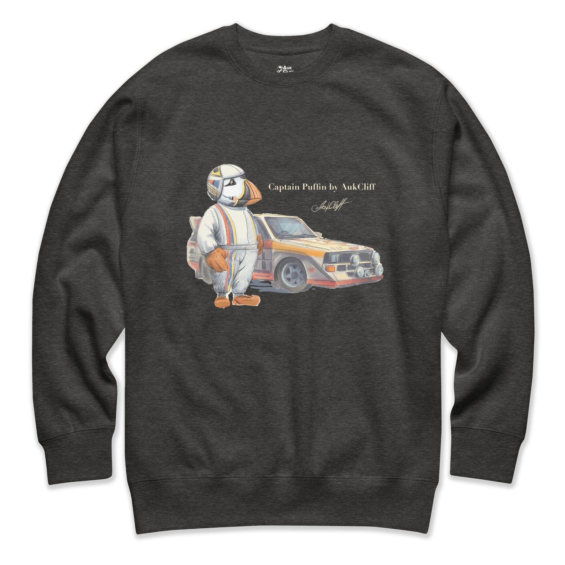 AukCliff Captain Puffin Sweatshirt Charcoal Heather / S Captain Puffin™ Rally Driver Sweatshirt