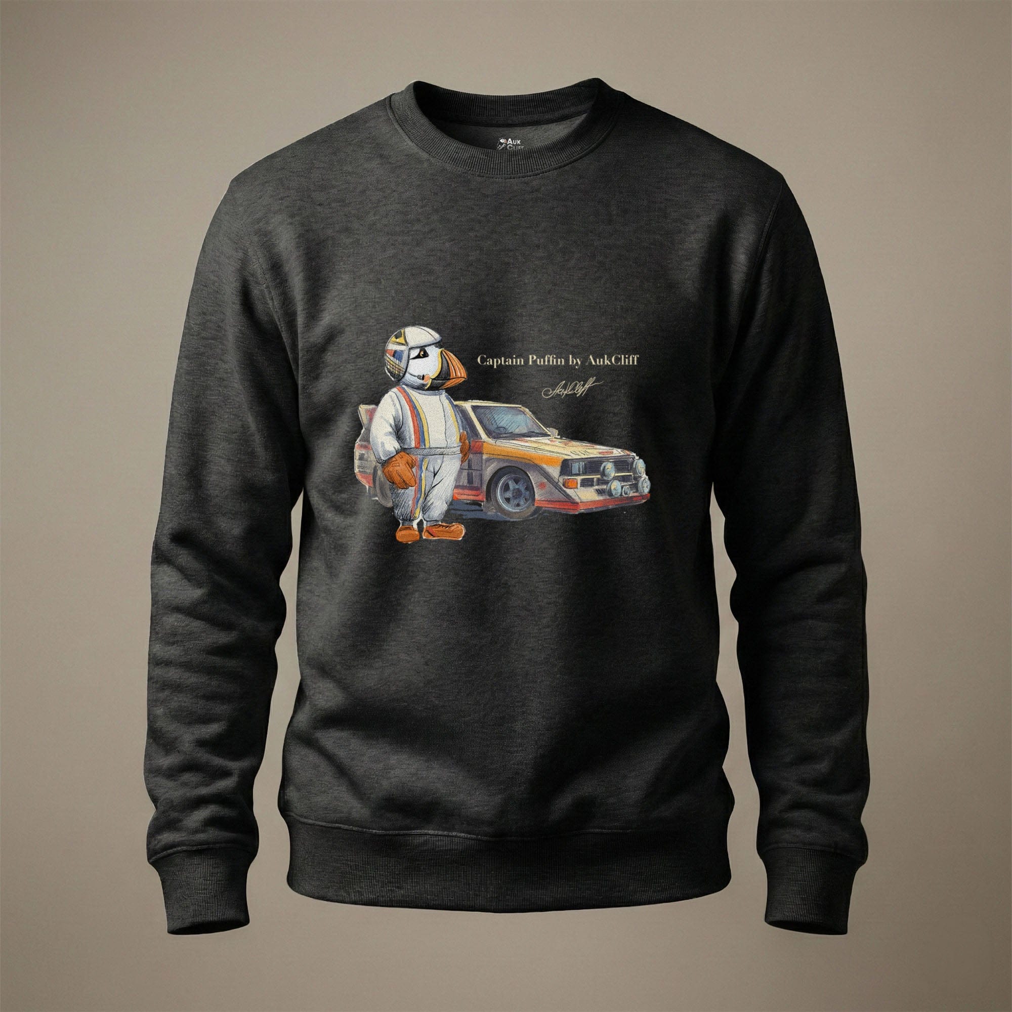 AukCliff Captain Puffin Sweatshirt Charcoal Heather / S Captain Puffin™ Rally Driver Sweatshirt