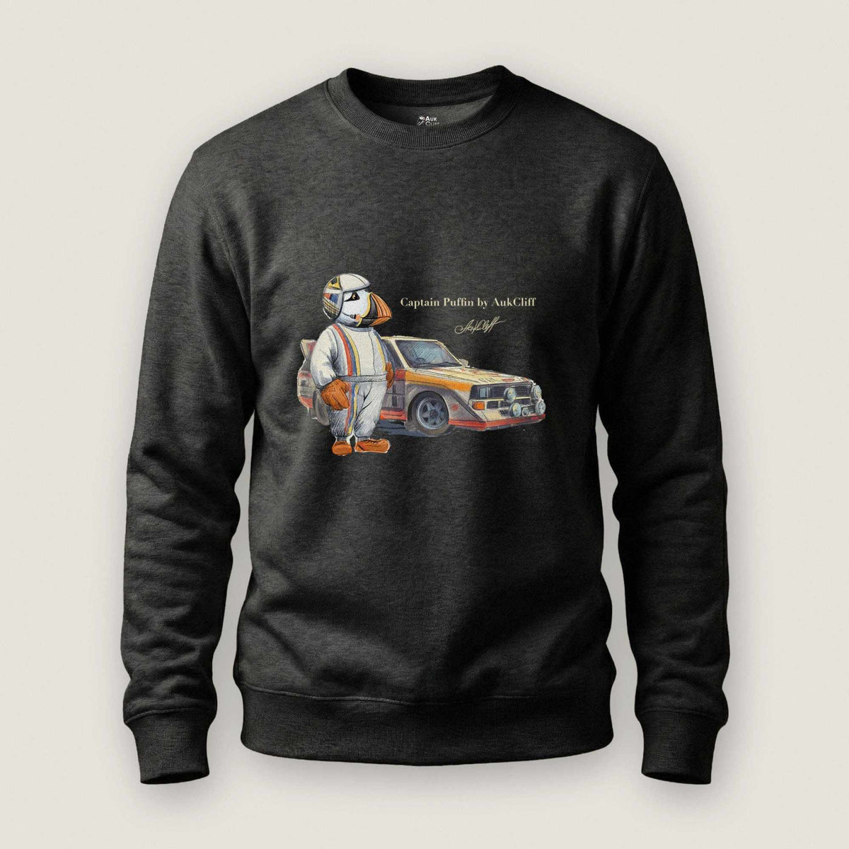 AukCliff Captain Puffin Sweatshirt Charcoal Heather / S Captain Puffin™ Rally Driver Sweatshirt