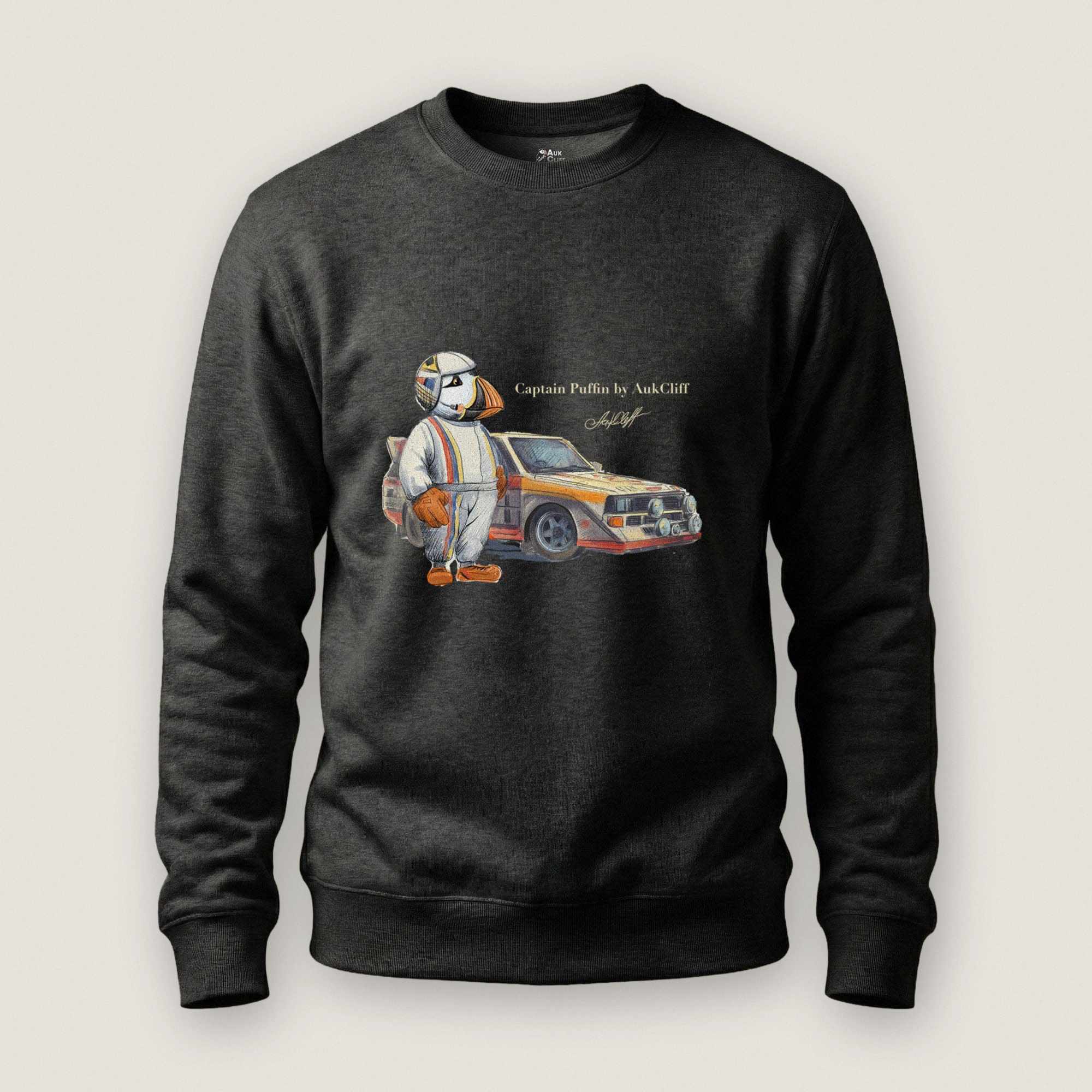 AukCliff Captain Puffin Sweatshirt Charcoal Heather / S Captain Puffin™ Rally Driver Sweatshirt