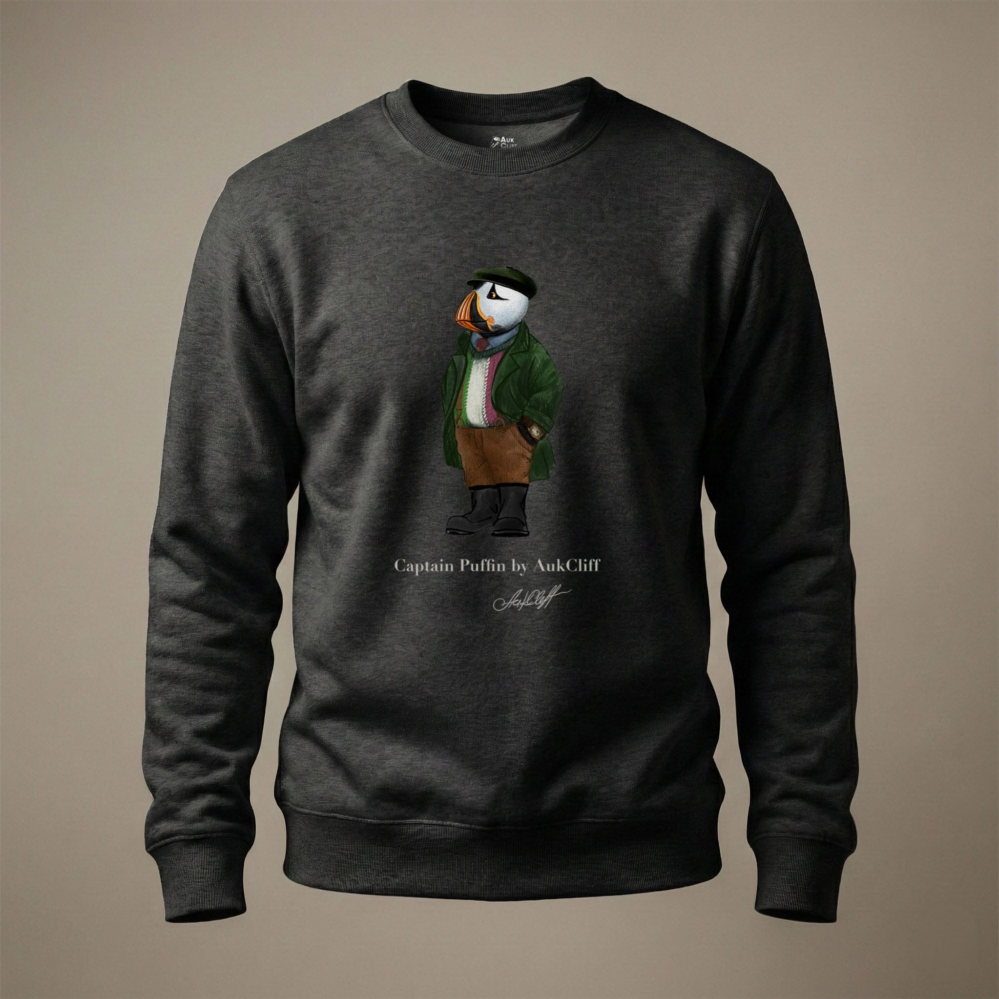 AukCliff® Captain Puffin Sweatshirt Charcoal Heather / S Captain Puffin™ Republic of Newfoundland Sweatshirt