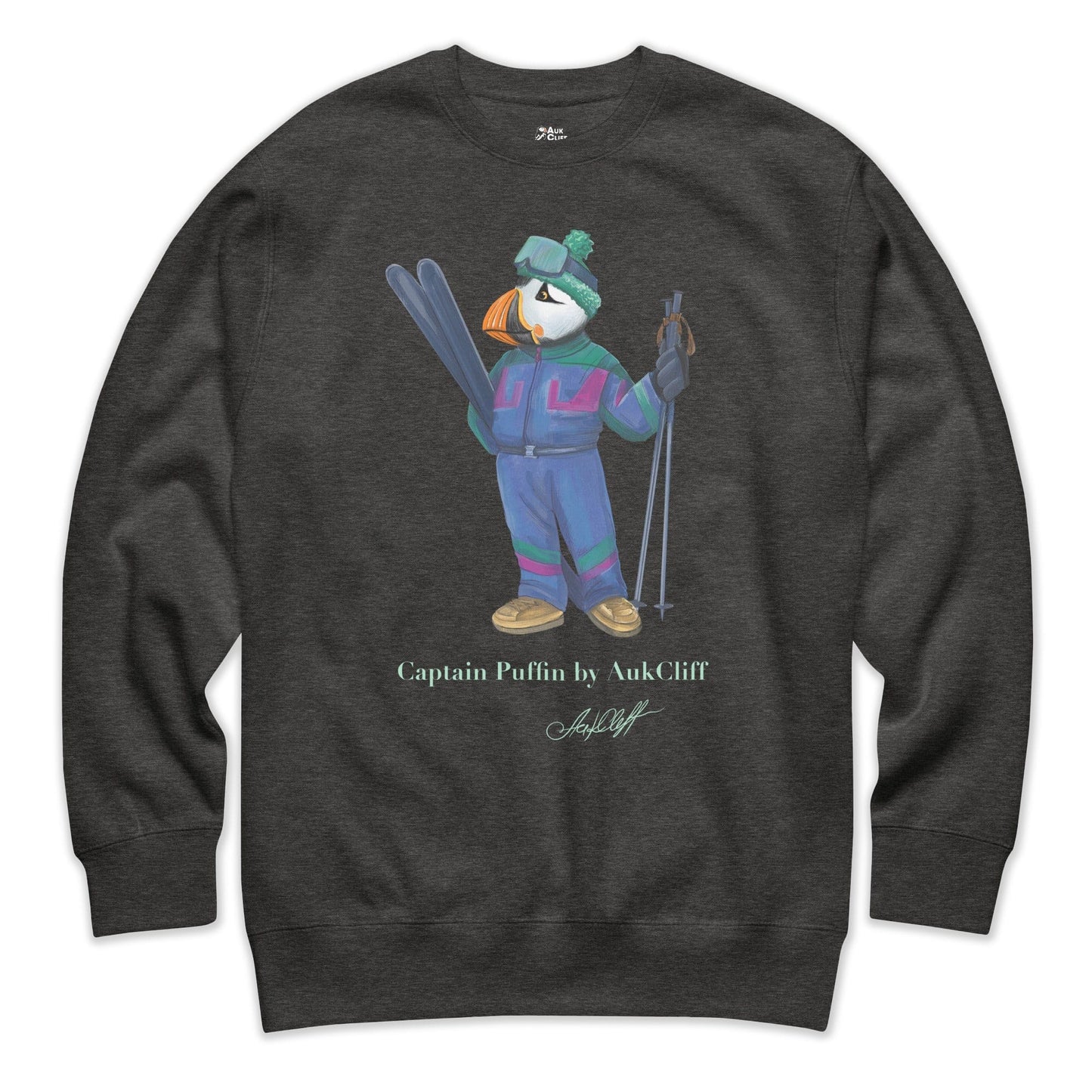 AukCliff Captain Puffin Sweatshirt Charcoal Heather / S Captain Puffin™ Retro Ski Sweatshirt