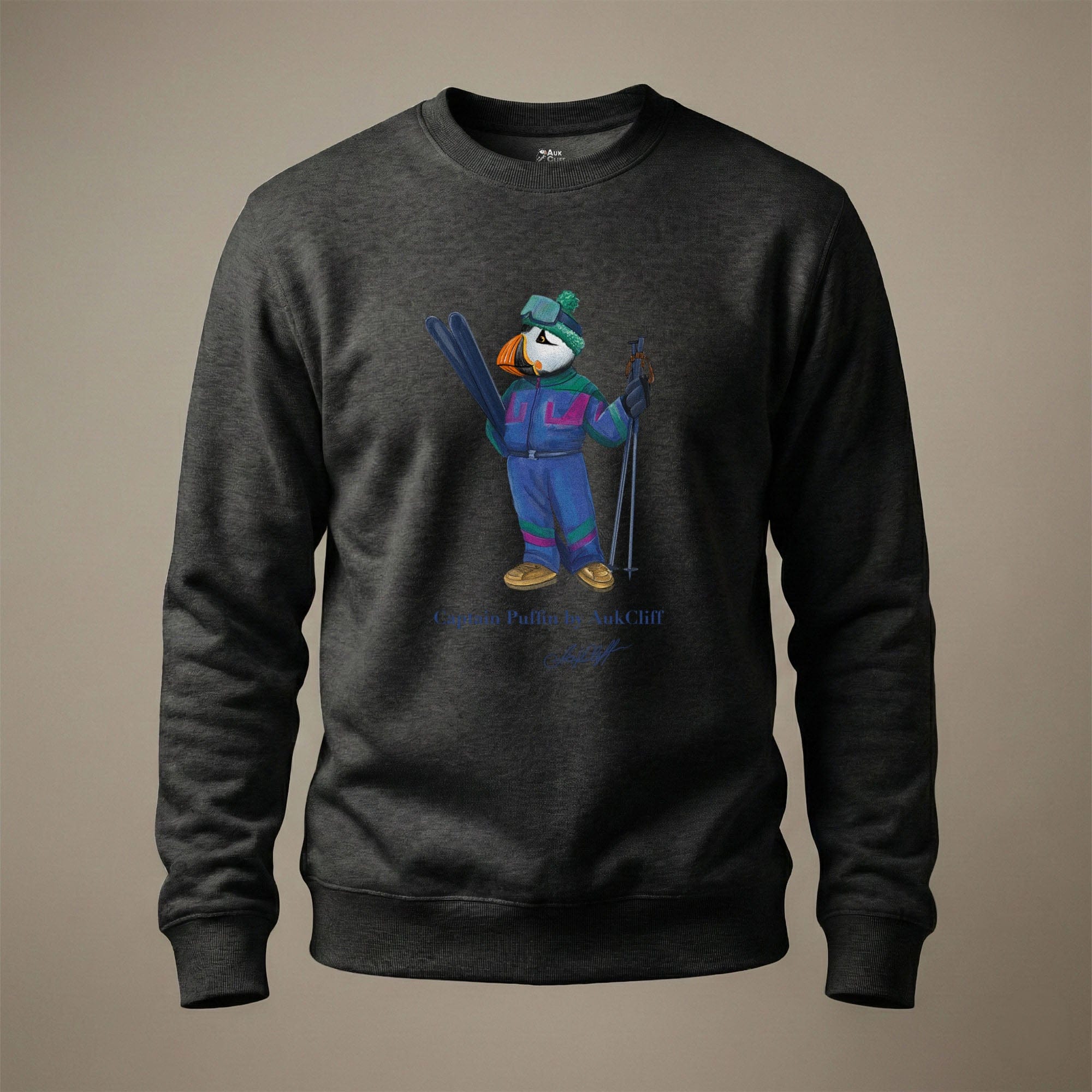 AukCliff Captain Puffin Sweatshirt Charcoal Heather / S Captain Puffin™ Retro Ski Sweatshirt