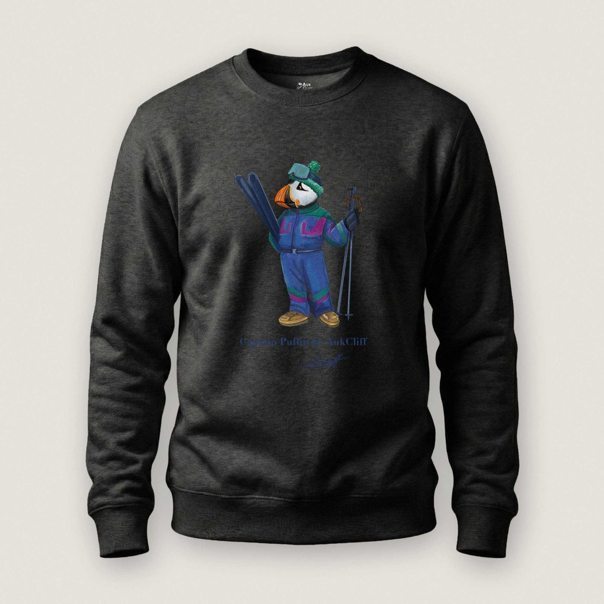 AukCliff Captain Puffin Sweatshirt Charcoal Heather / S Captain Puffin™ Retro Ski Sweatshirt