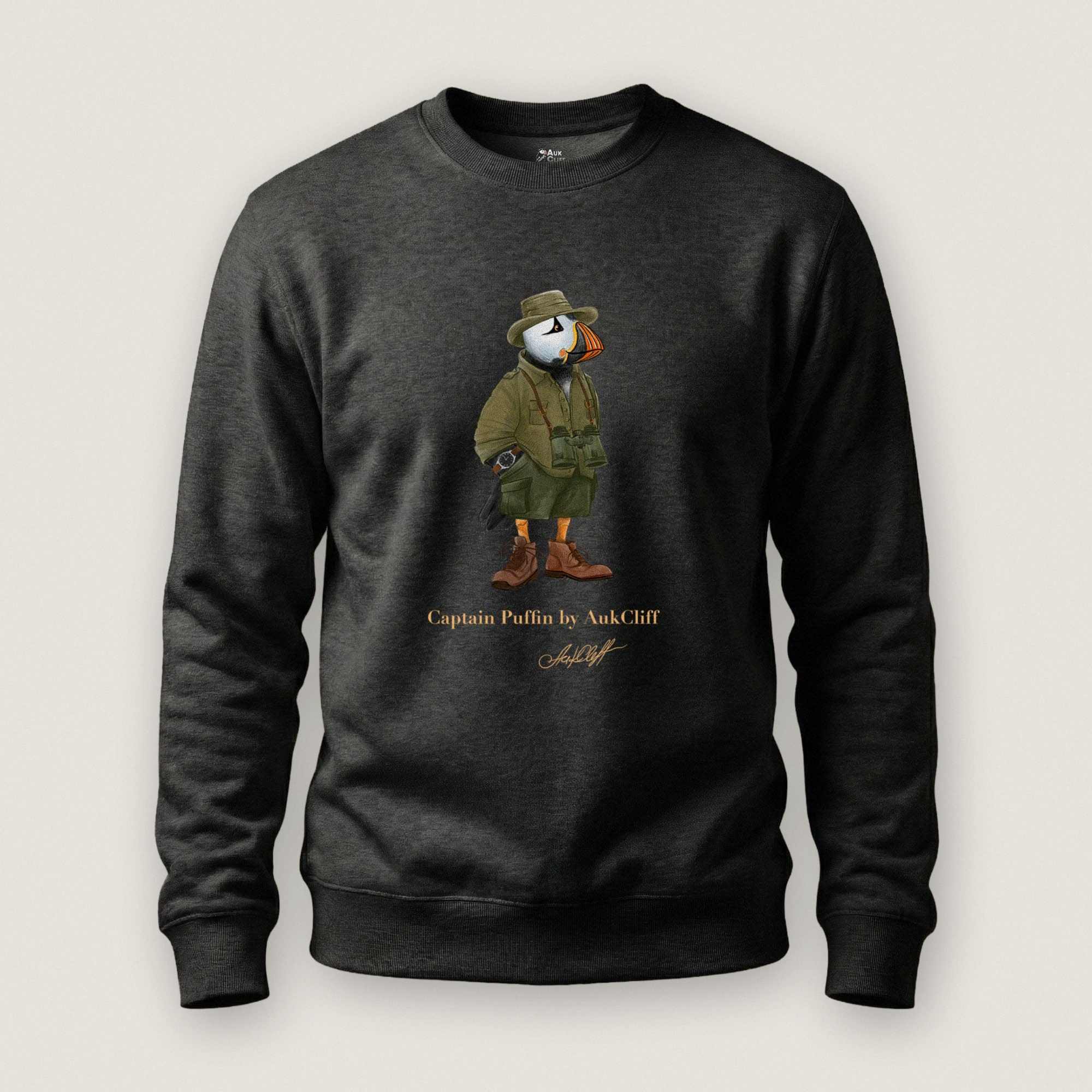 AukCliff Captain Puffin Sweatshirt Charcoal Heather / S Captain Puffin™ Safari Explorer Sweatshirt