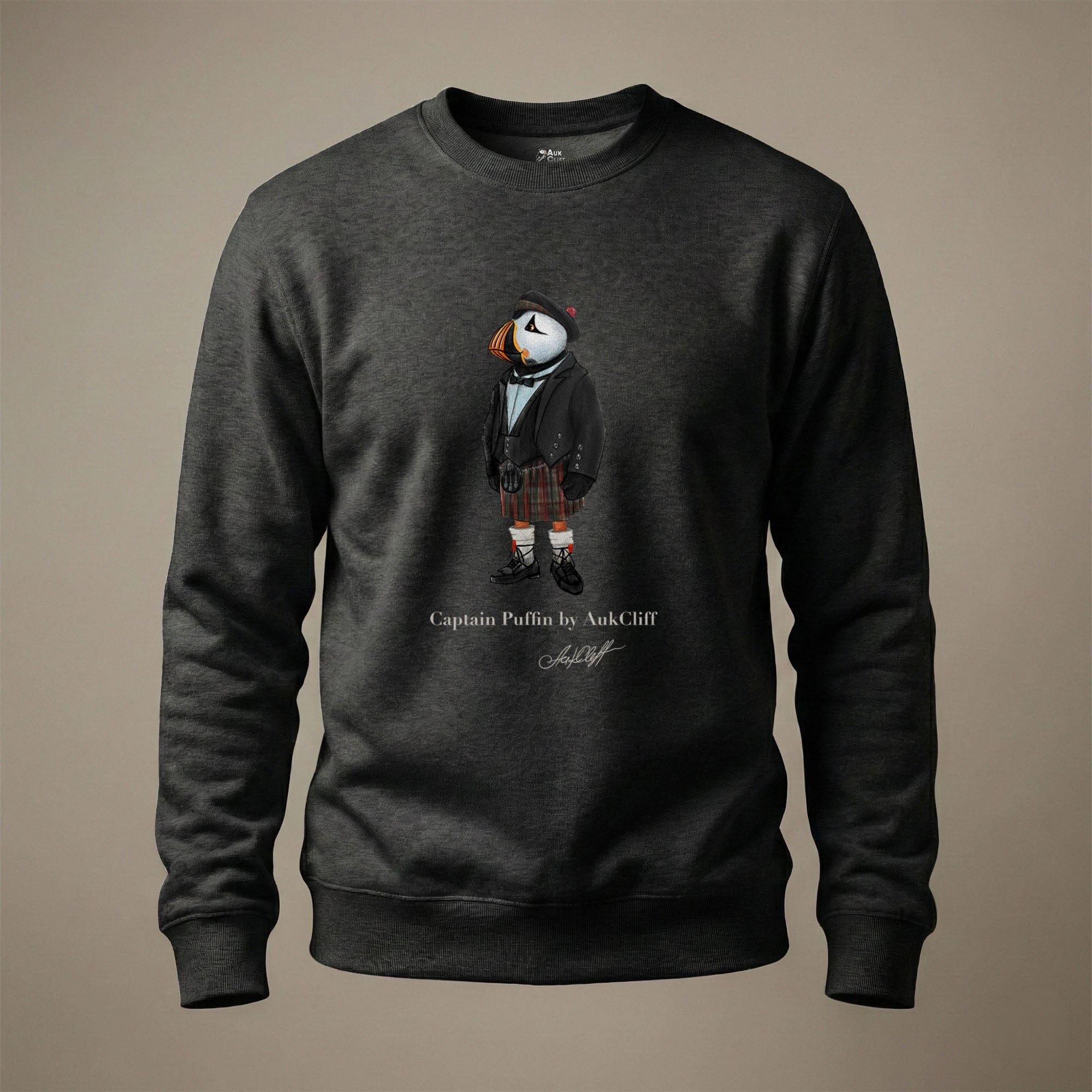 AukCliff® Captain Puffin Sweatshirt Charcoal Heather / S Captain Puffin™ Scottish Heritage Sweatshirt