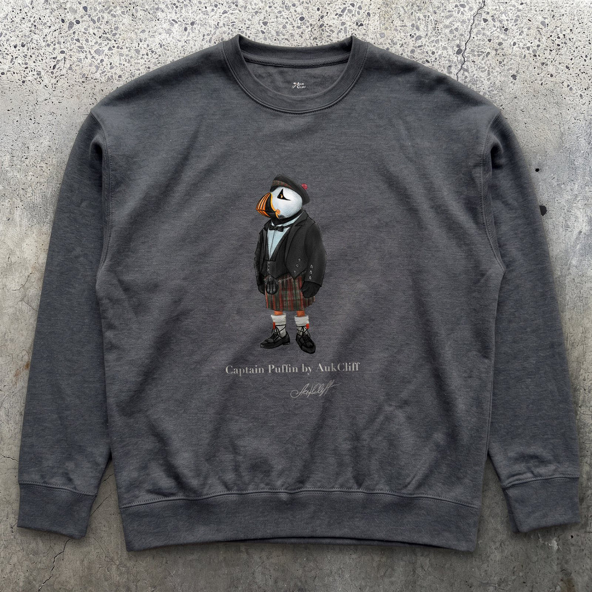 AukCliff® Captain Puffin Sweatshirt Charcoal Heather / S Captain Puffin™ Scottish Heritage Sweatshirt