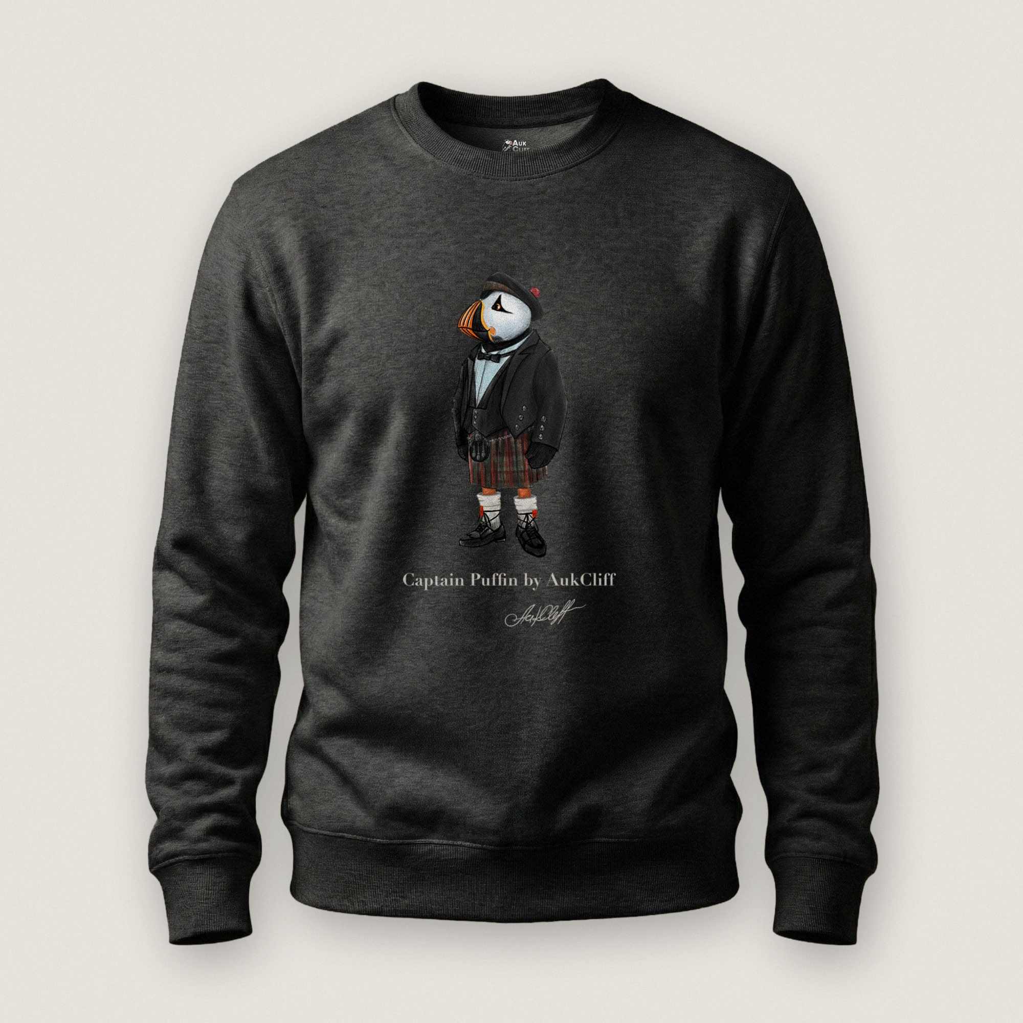 AukCliff® Captain Puffin Sweatshirt Charcoal Heather / S Captain Puffin™ Scottish Heritage Sweatshirt