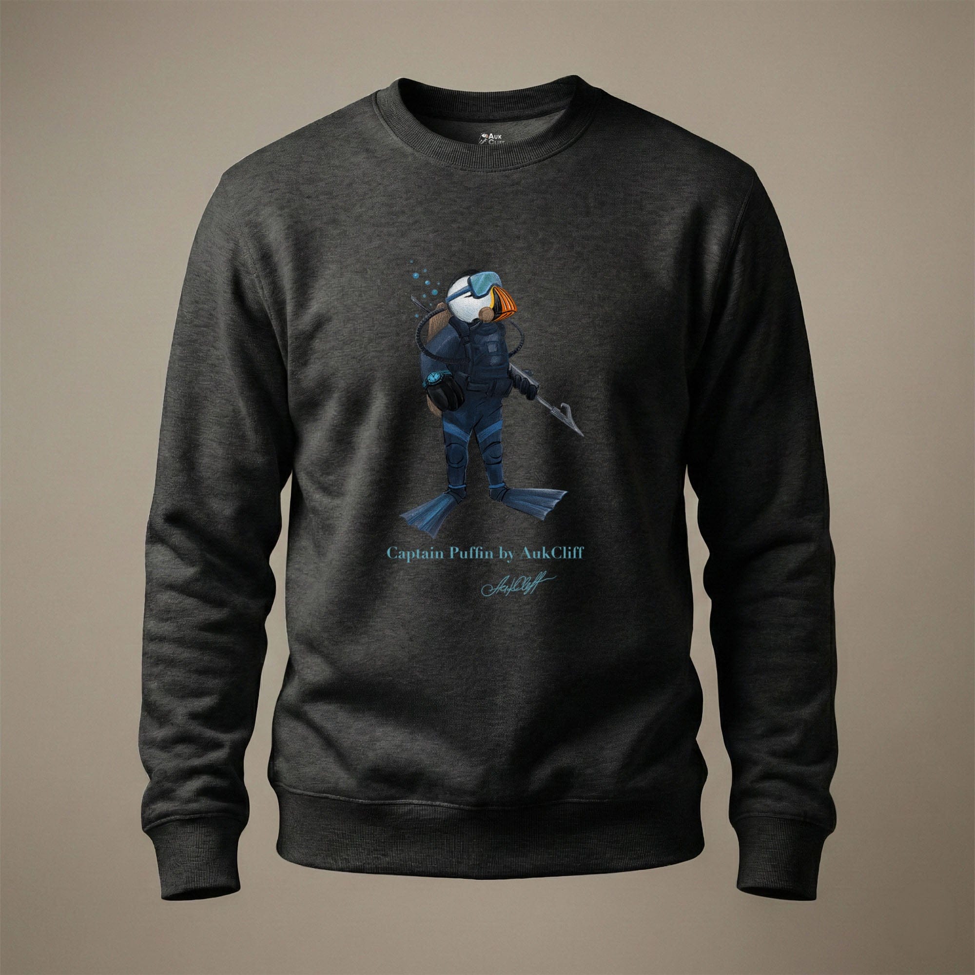AukCliff Captain Puffin Sweatshirt Charcoal Heather / S Captain Puffin™ Scuba Diver Sweatshirt