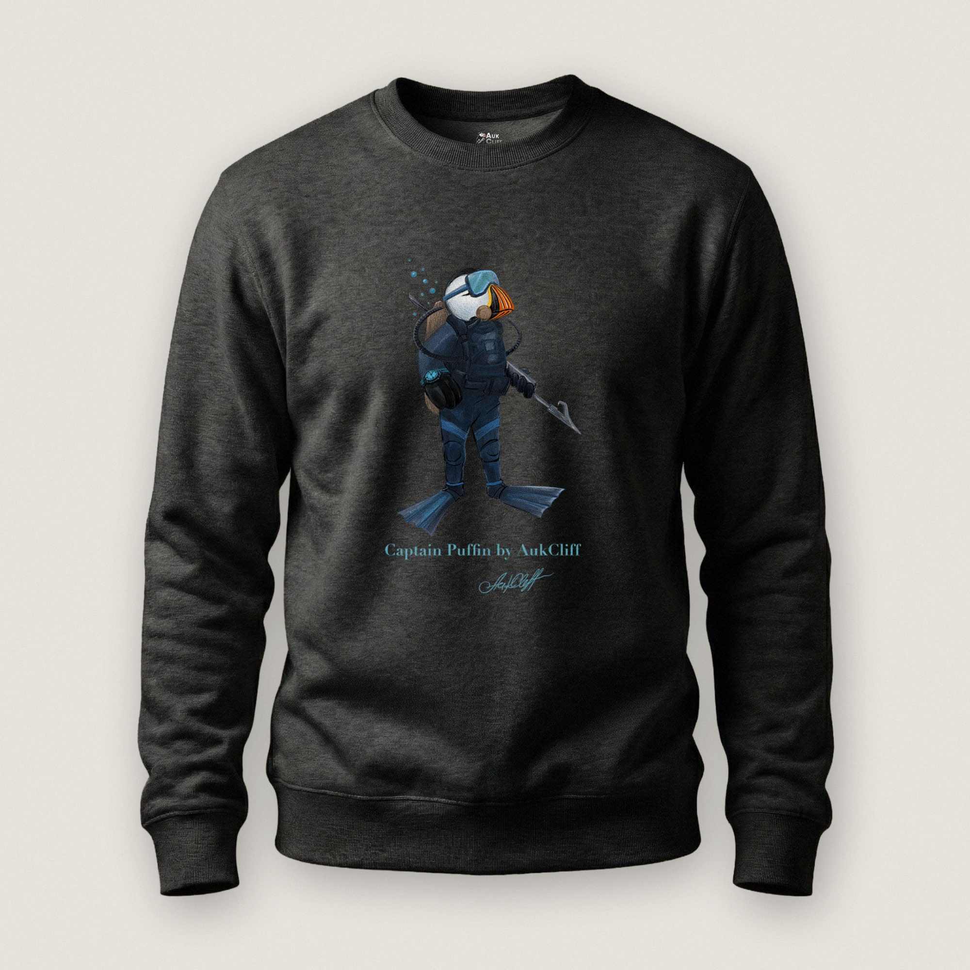 AukCliff Captain Puffin Sweatshirt Charcoal Heather / S Captain Puffin™ Scuba Diver Sweatshirt