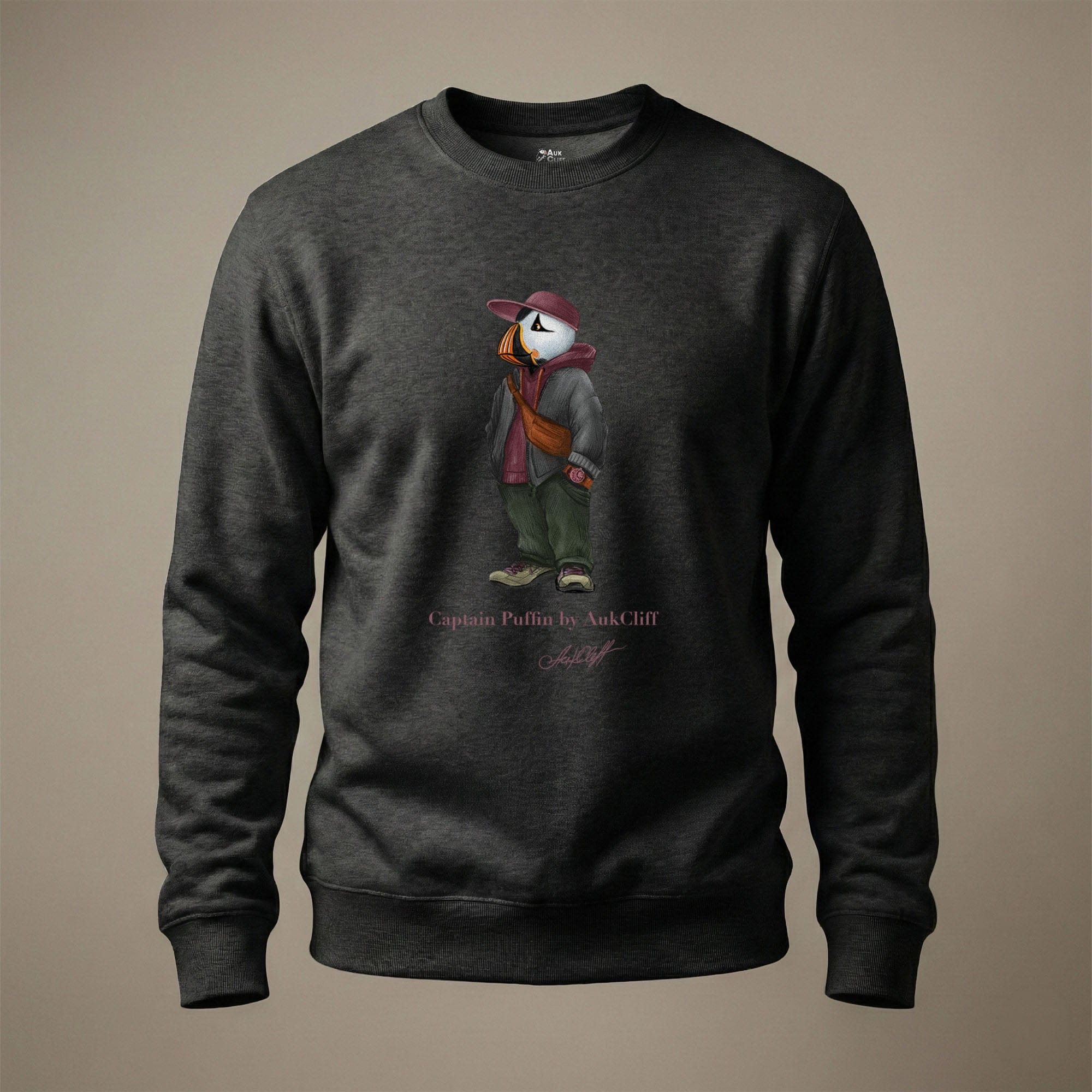 AukCliff Captain Puffin Sweatshirt Charcoal Heather / S Captain Puffin™ “Streetwear Scout” Sweatshirt
