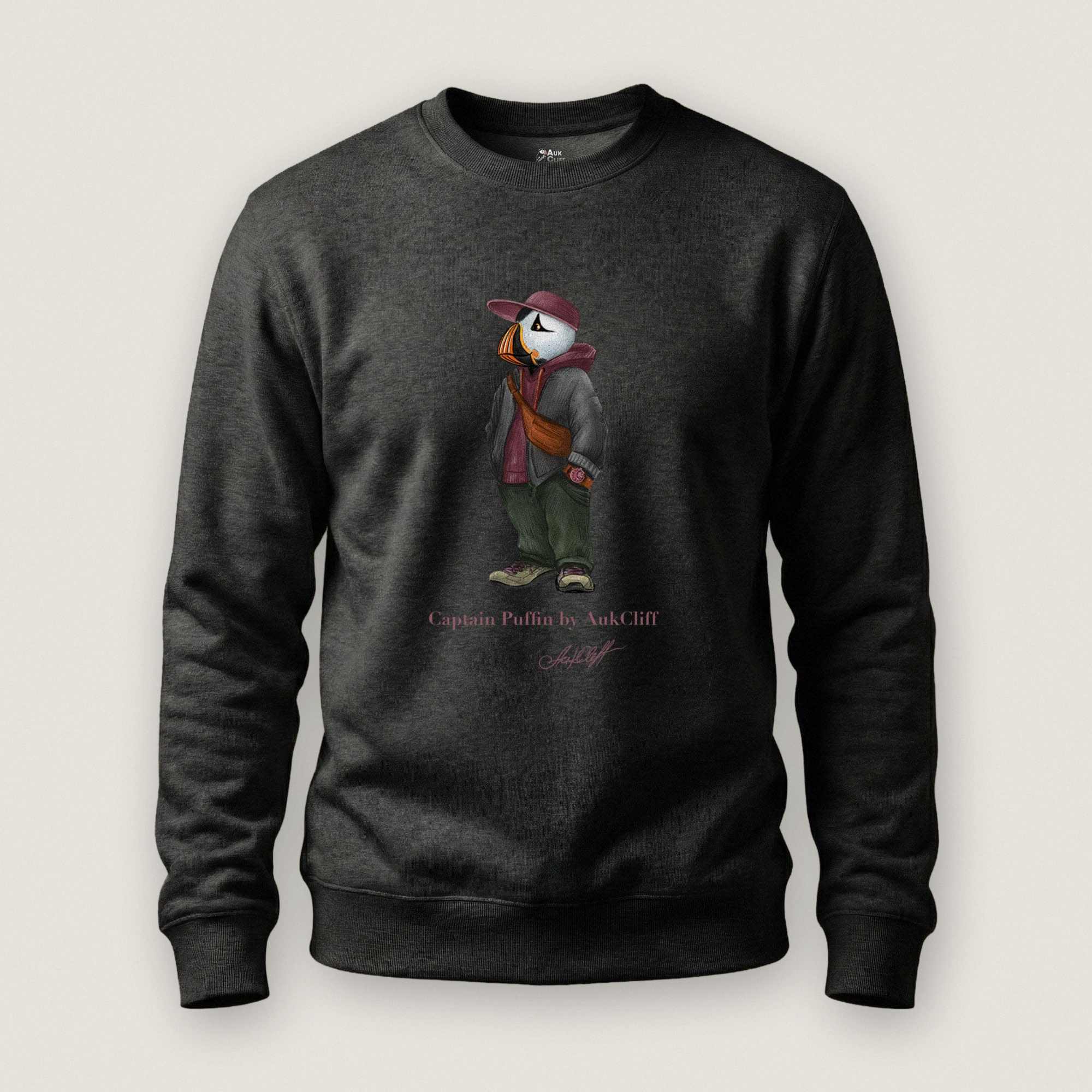 AukCliff Captain Puffin Sweatshirt Charcoal Heather / S Captain Puffin™ “Streetwear Scout” Sweatshirt
