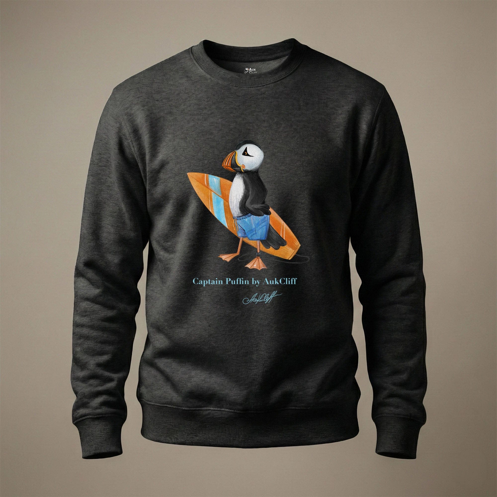 AukCliff Captain Puffin Sweatshirt Charcoal Heather / S Captain Puffin™ Surfer Sweatshirt