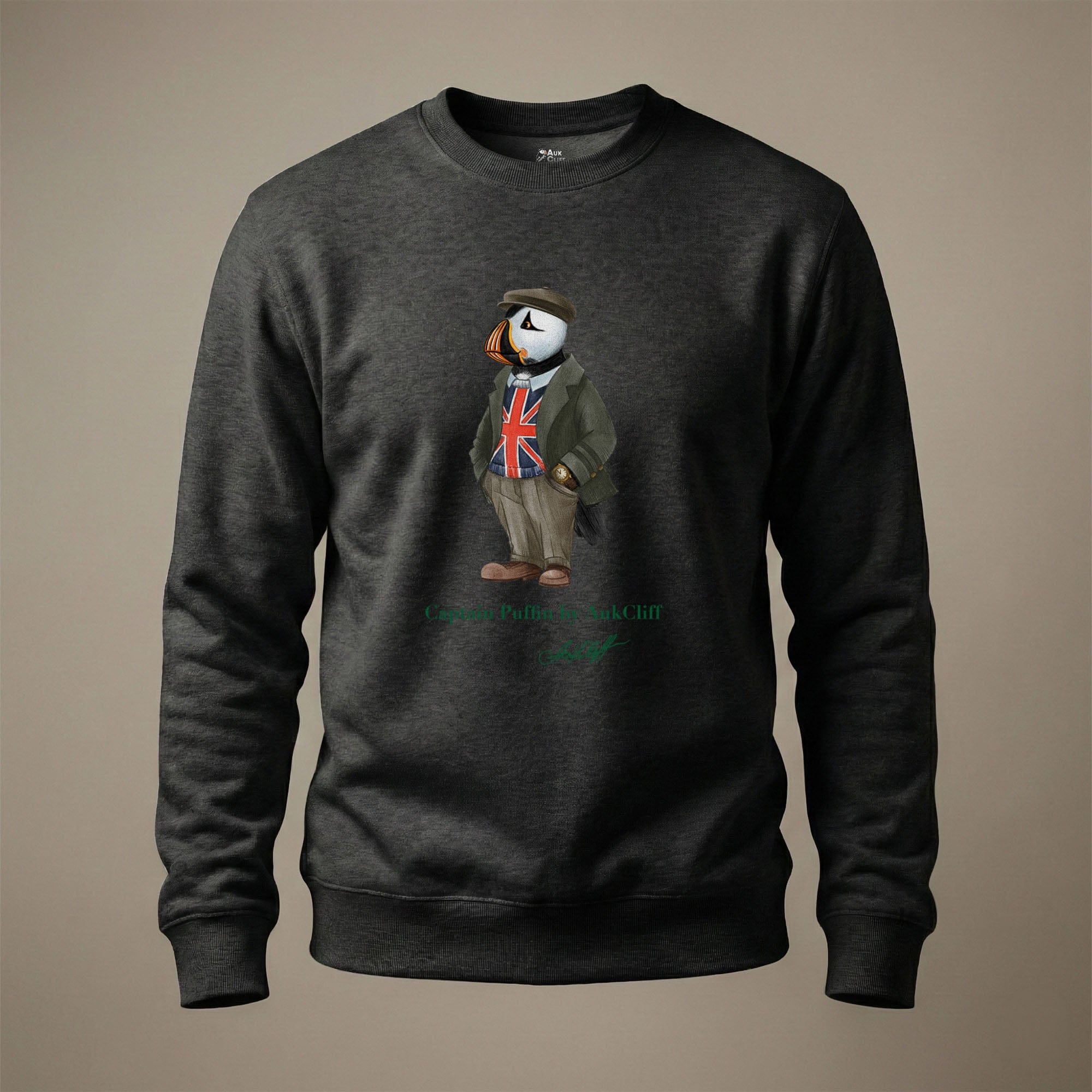 AukCliff Captain Puffin Sweatshirt Charcoal Heather / S Captain Puffin™ “The British Explorer” Sweatshirt