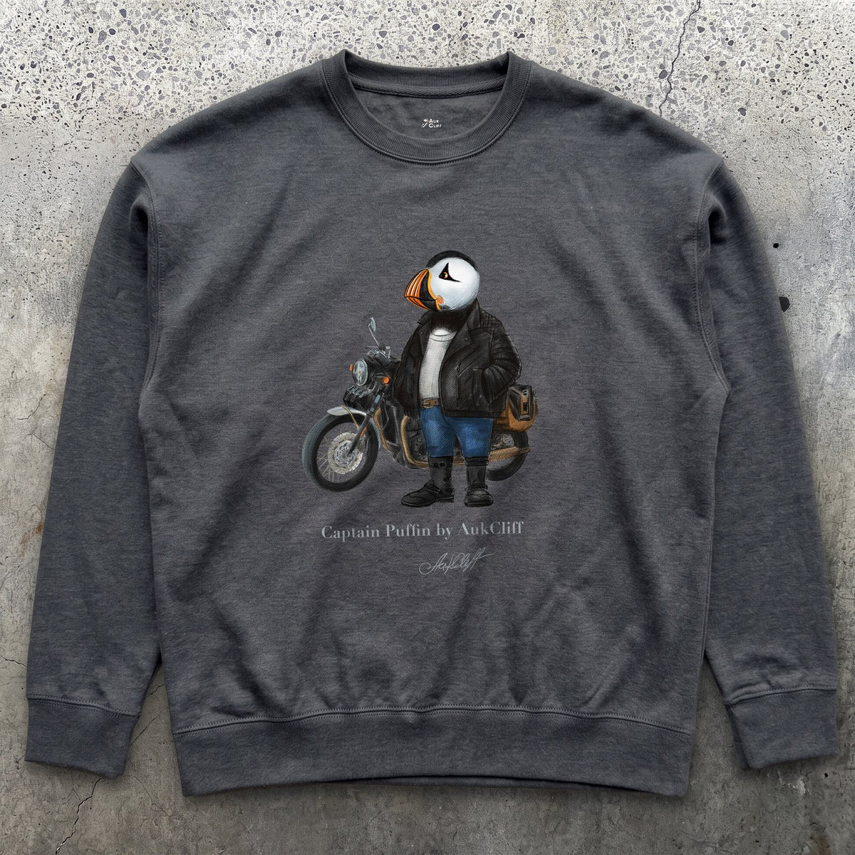 AukCliff Captain Puffin Sweatshirt Charcoal Heather / S Captain Puffin™ “The Café Racer” Sweatshirt