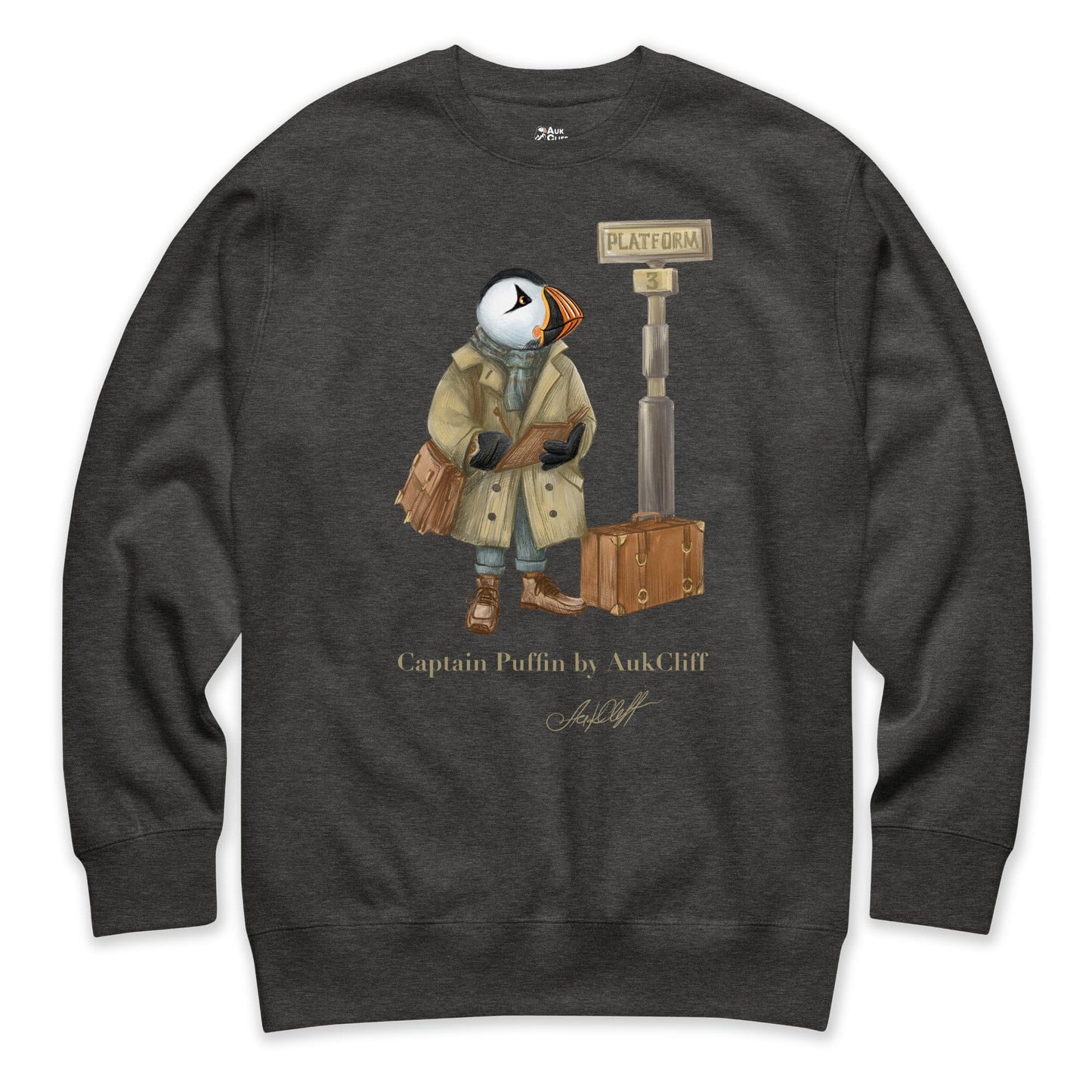 AukCliff Captain Puffin Sweatshirt Charcoal Heather / S Captain Puffin™ “The Storyteller” Sweatshirt