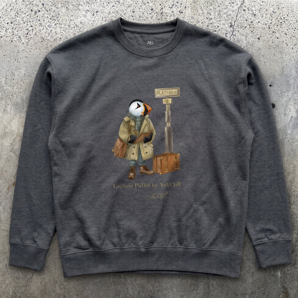 AukCliff Captain Puffin Sweatshirt Charcoal Heather / S Captain Puffin™ “The Storyteller” Sweatshirt