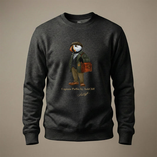 AukCliff Captain Puffin Sweatshirt Charcoal Heather / S Captain Puffin™ “The Vintage Explorer” Sweatshirt