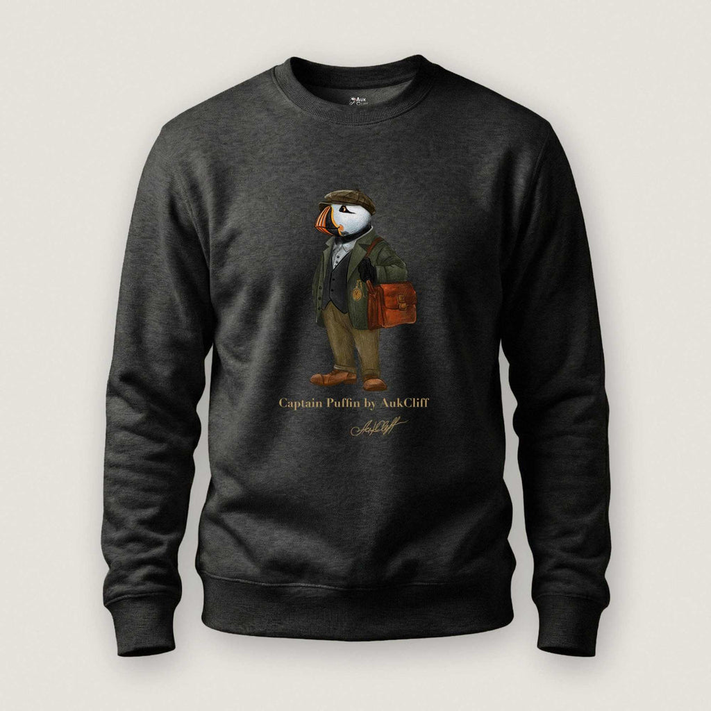 AukCliff Captain Puffin Sweatshirt Charcoal Heather / S Captain Puffin™ “The Vintage Explorer” Sweatshirt