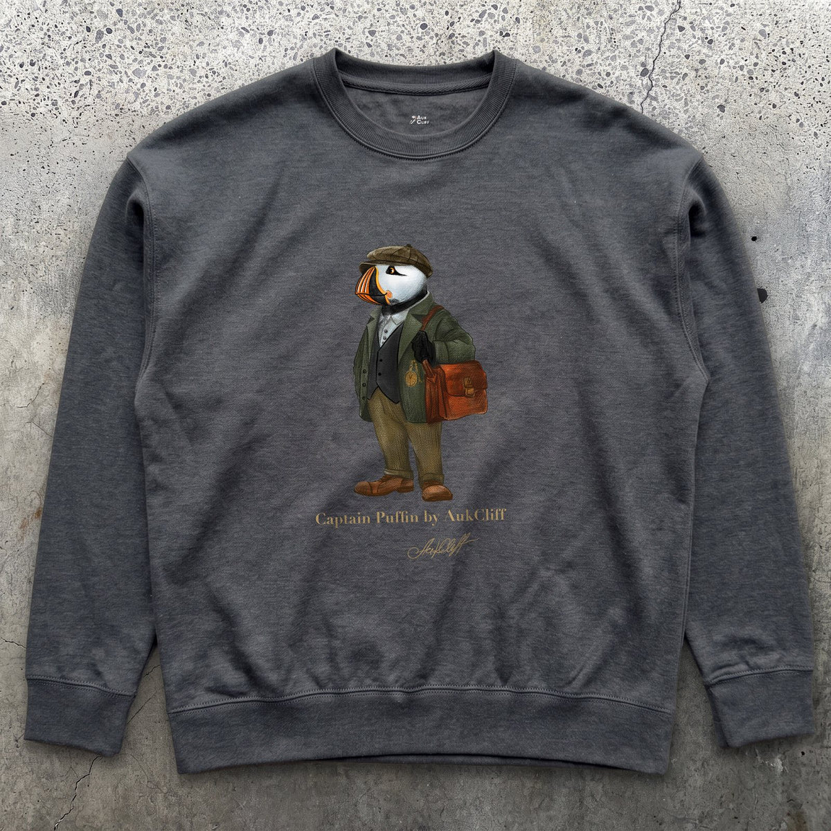 AukCliff Captain Puffin Sweatshirt Charcoal Heather / S Captain Puffin™ “The Vintage Explorer” Sweatshirt