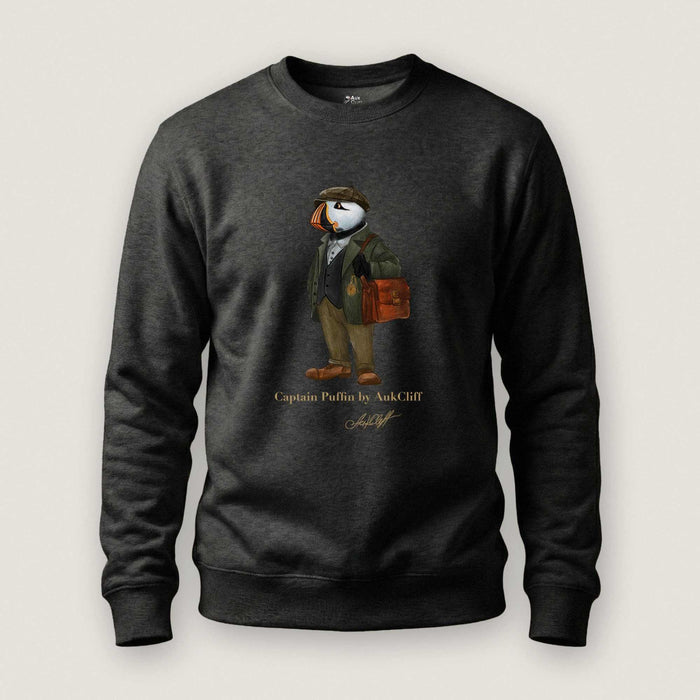 AukCliff Captain Puffin Sweatshirt Charcoal Heather / S Captain Puffin™ “The Vintage Explorer” Sweatshirt