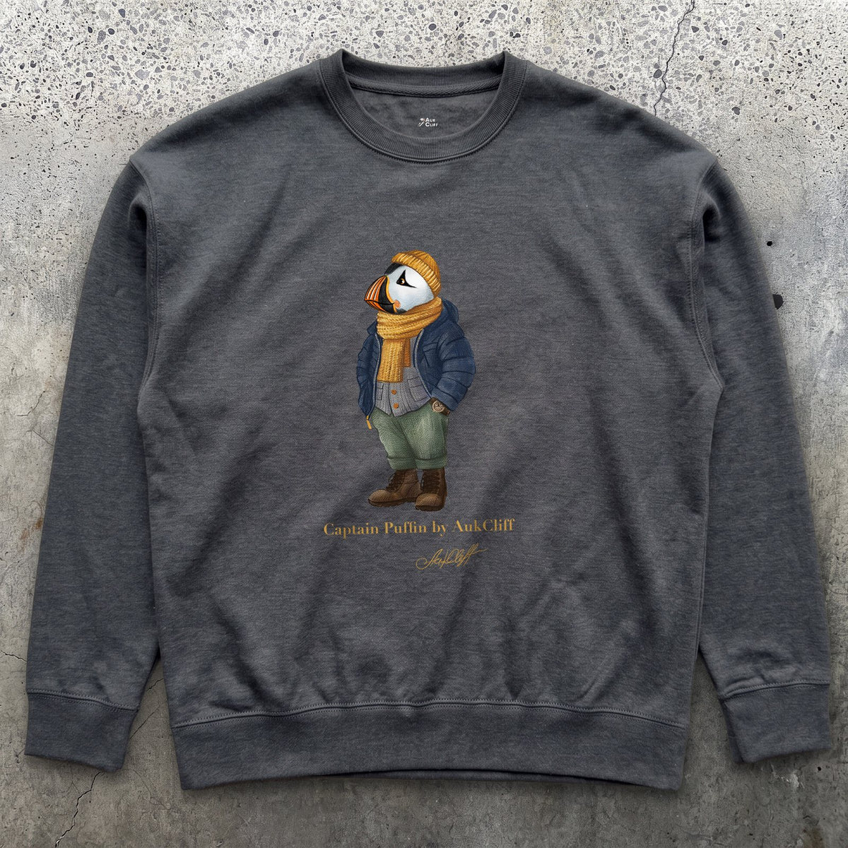 AukCliff Captain Puffin Sweatshirt Charcoal Heather / S Captain Puffin™ “The Winter Wanderer” Sweatshirt