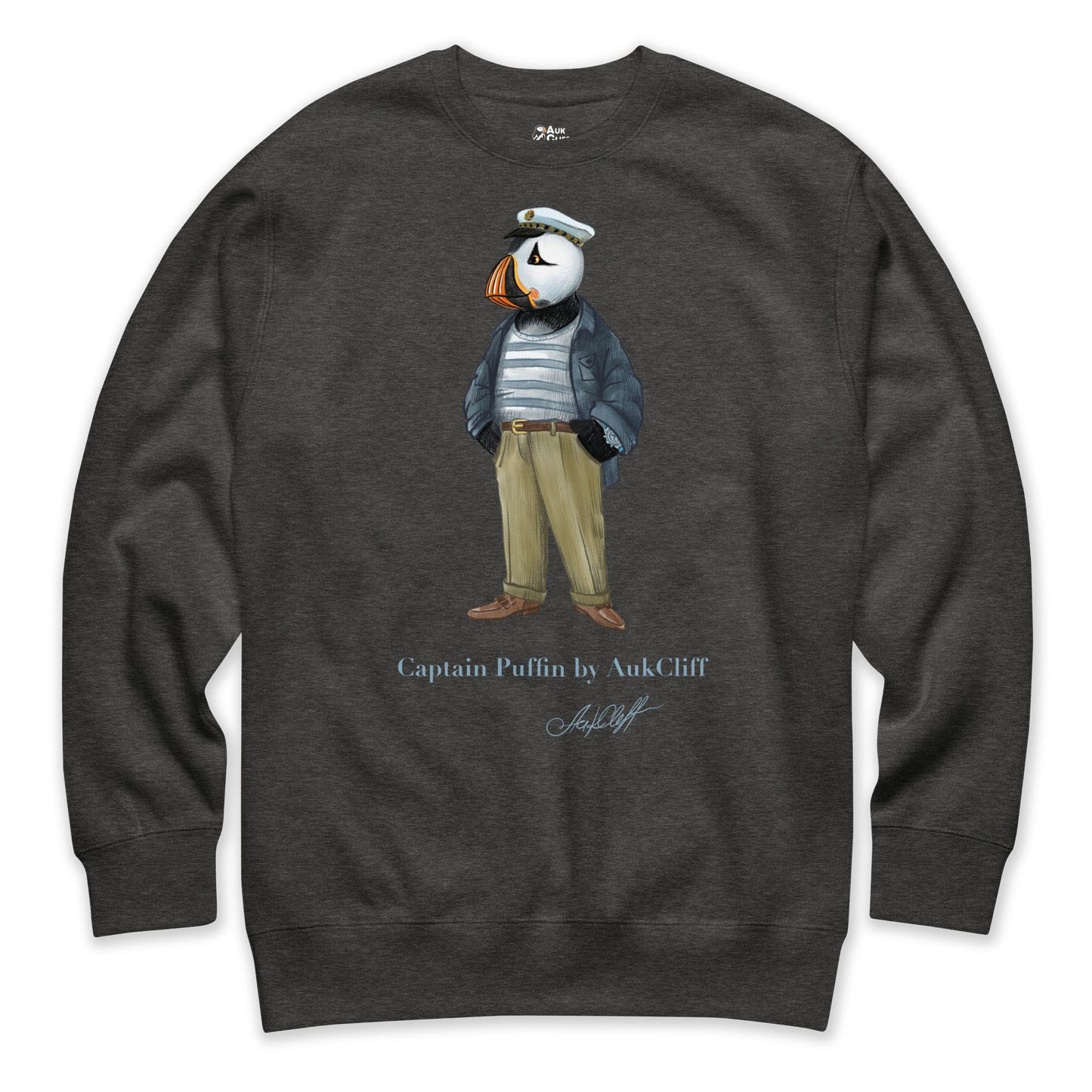 AukCliff Captain Puffin Sweatshirt Charcoal Heather / S Captain Puffin “The Yacht Captain” Sweatshirt