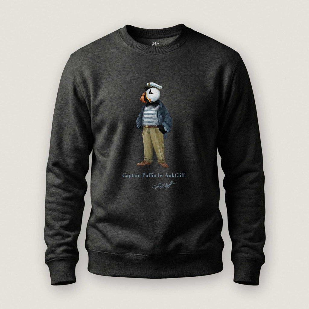 AukCliff Captain Puffin Sweatshirt Charcoal Heather / S Captain Puffin™ “The Yacht Captain” Sweatshirt
