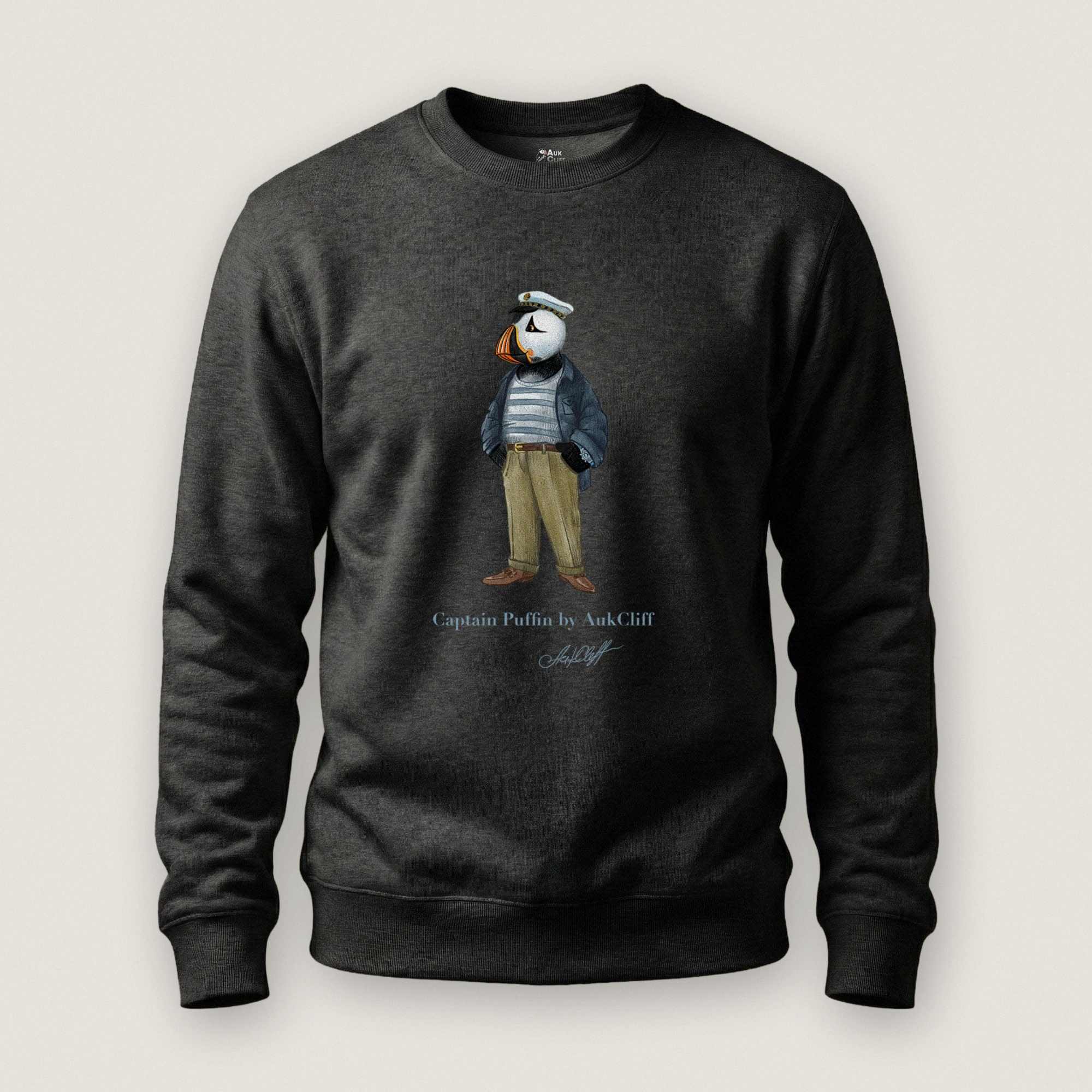 AukCliff Captain Puffin Sweatshirt Charcoal Heather / S Captain Puffin™ “The Yacht Captain” Sweatshirt