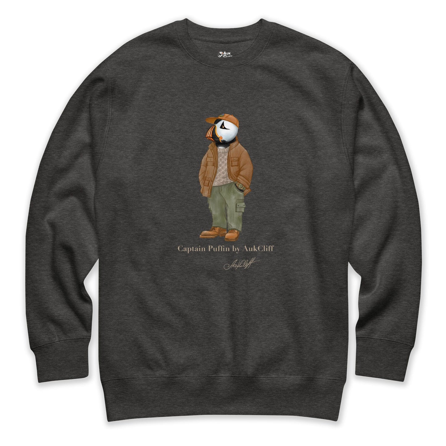 AukCliff® Captain Puffin Sweatshirt Charcoal Heather / S Captain Puffin “UK Rambler” Sweatshirt