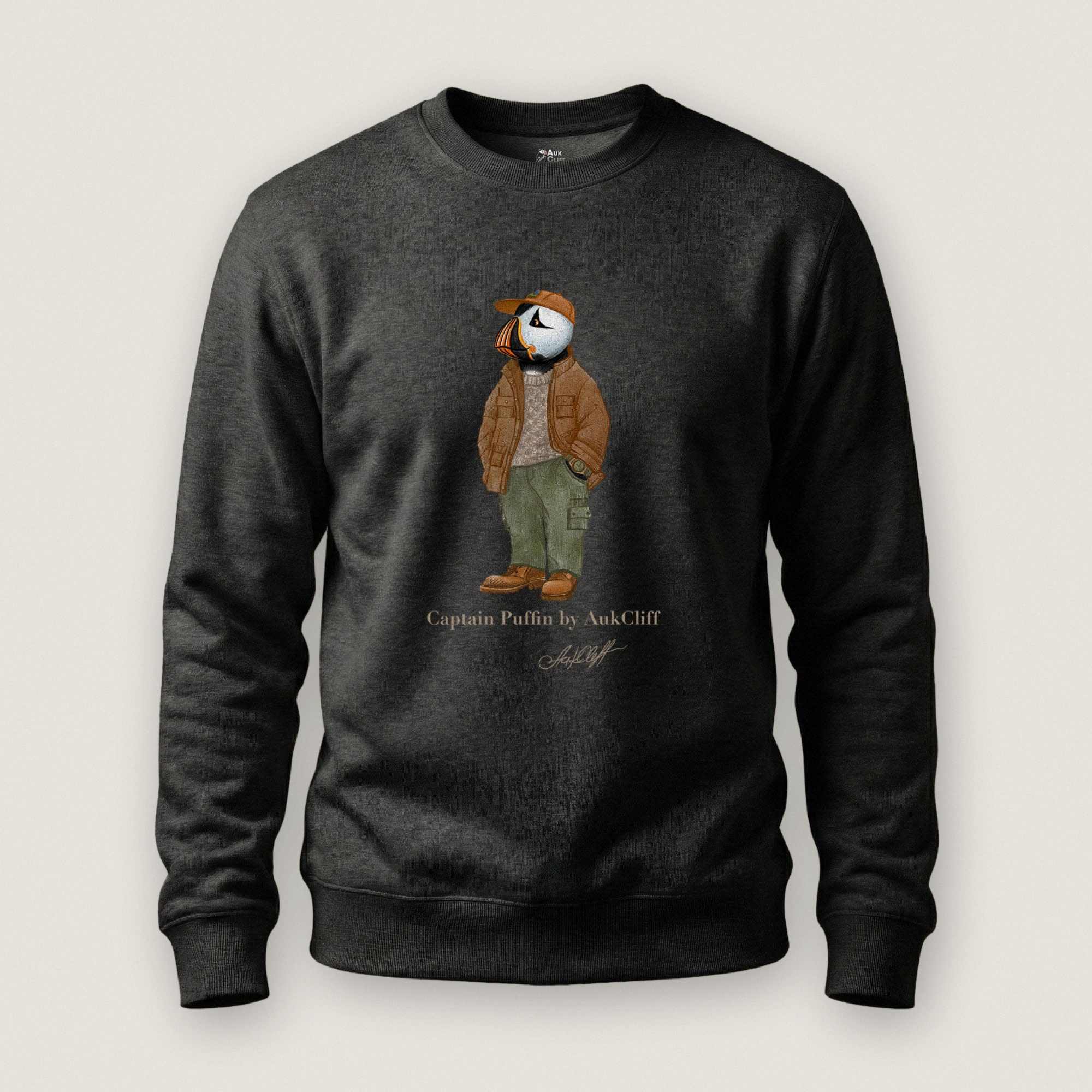 AukCliff® Captain Puffin Sweatshirt Charcoal Heather / S Captain Puffin “UK Rambler” Sweatshirt