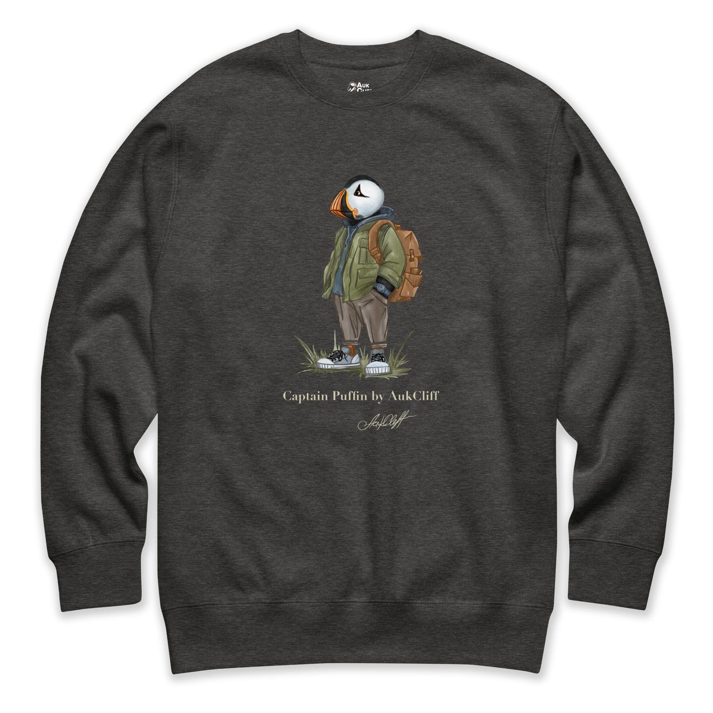 AukCliff® Captain Puffin Sweatshirt Charcoal Heather / S Captain Puffin™ “Urban Hiker” Sweatshirt