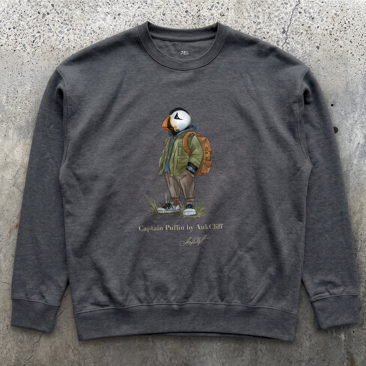 AukCliff® Captain Puffin Sweatshirt Charcoal Heather / S Captain Puffin™ “Urban Hiker” Sweatshirt