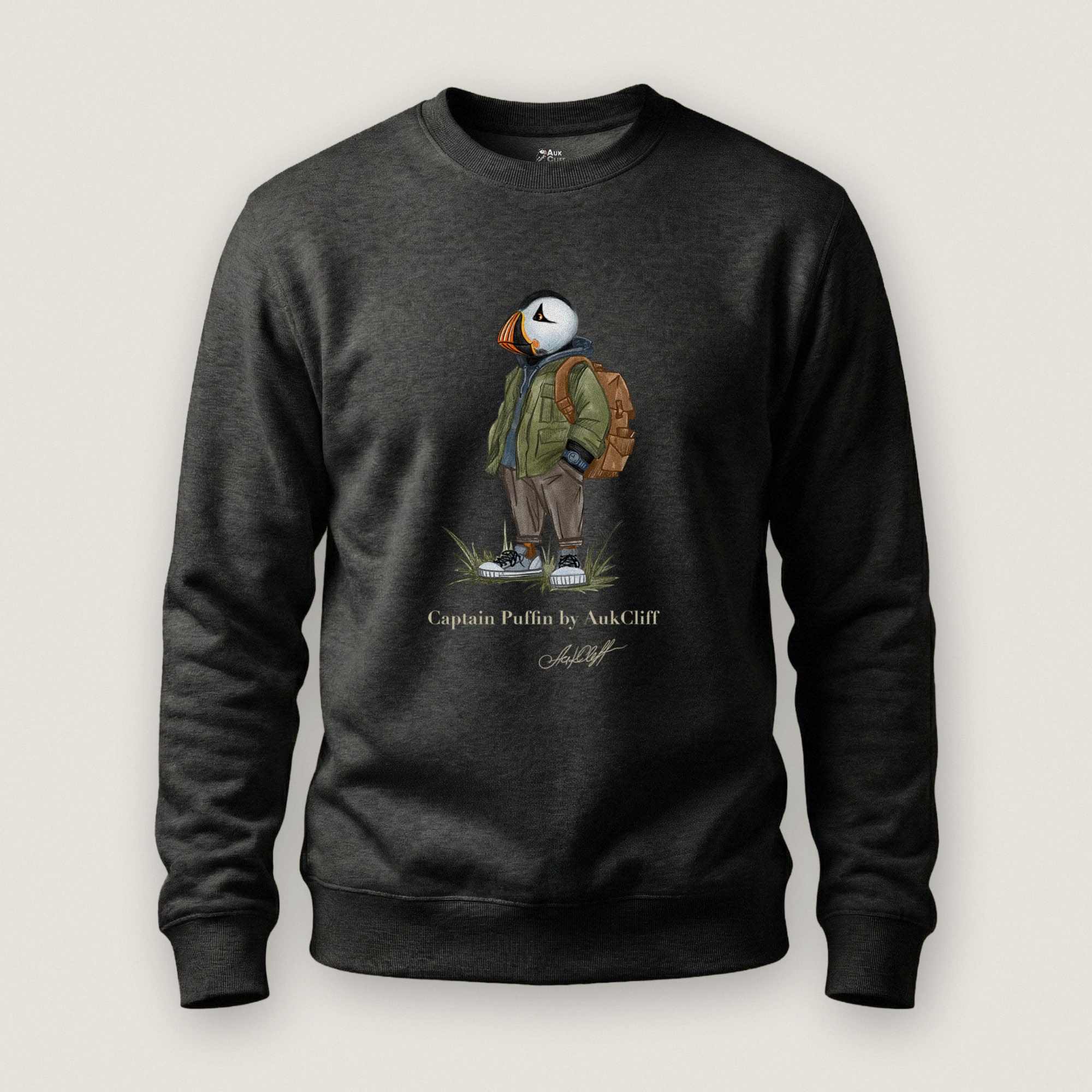 AukCliff® Captain Puffin Sweatshirt Charcoal Heather / S Captain Puffin™ “Urban Hiker” Sweatshirt