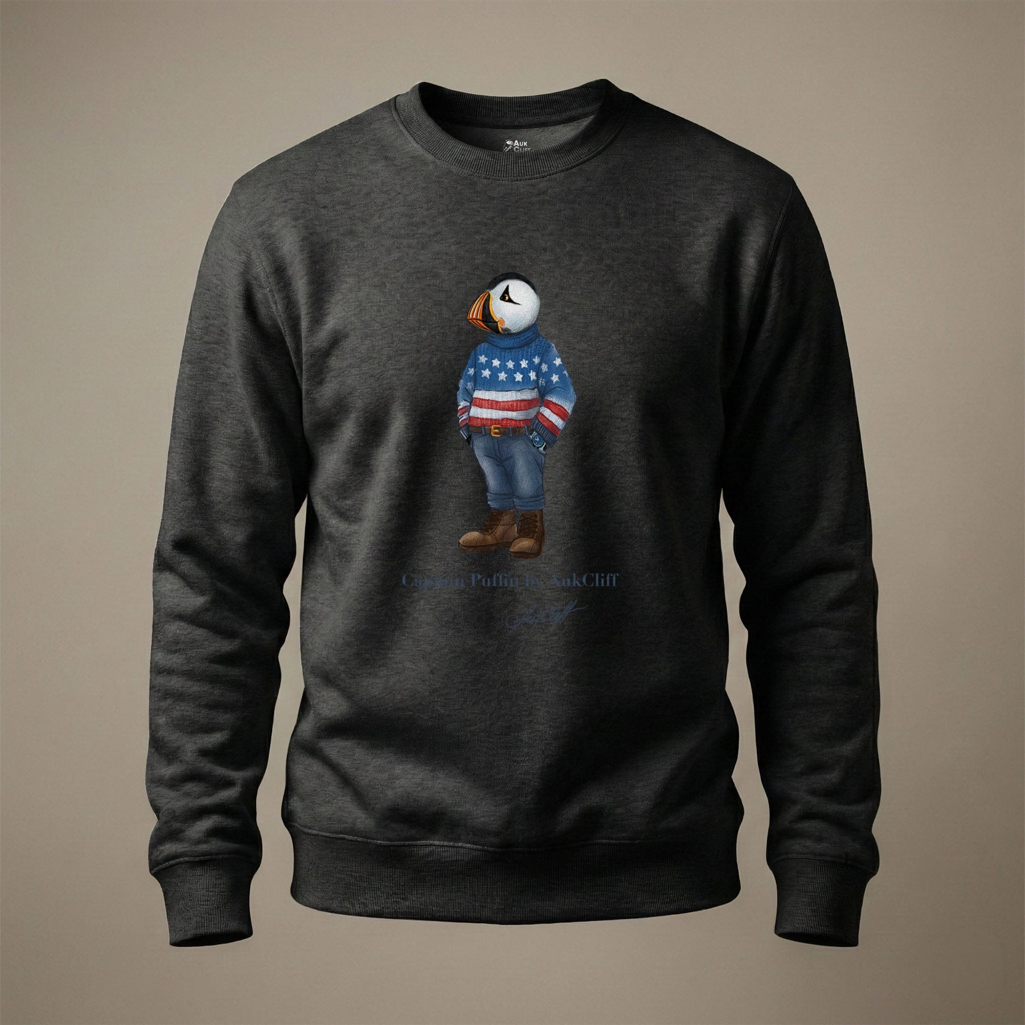 AukCliff Captain Puffin Sweatshirt Charcoal Heather / S Captain Puffin™ “USA Outfitter” Sweatshirt