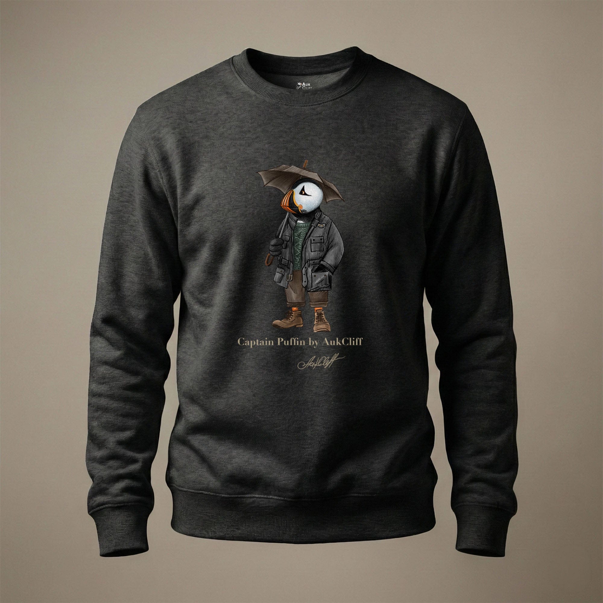 AukCliff® Captain Puffin Sweatshirt Charcoal Heather / S Captain Puffin™ “Waxed Trail Rover” Sweatshirt