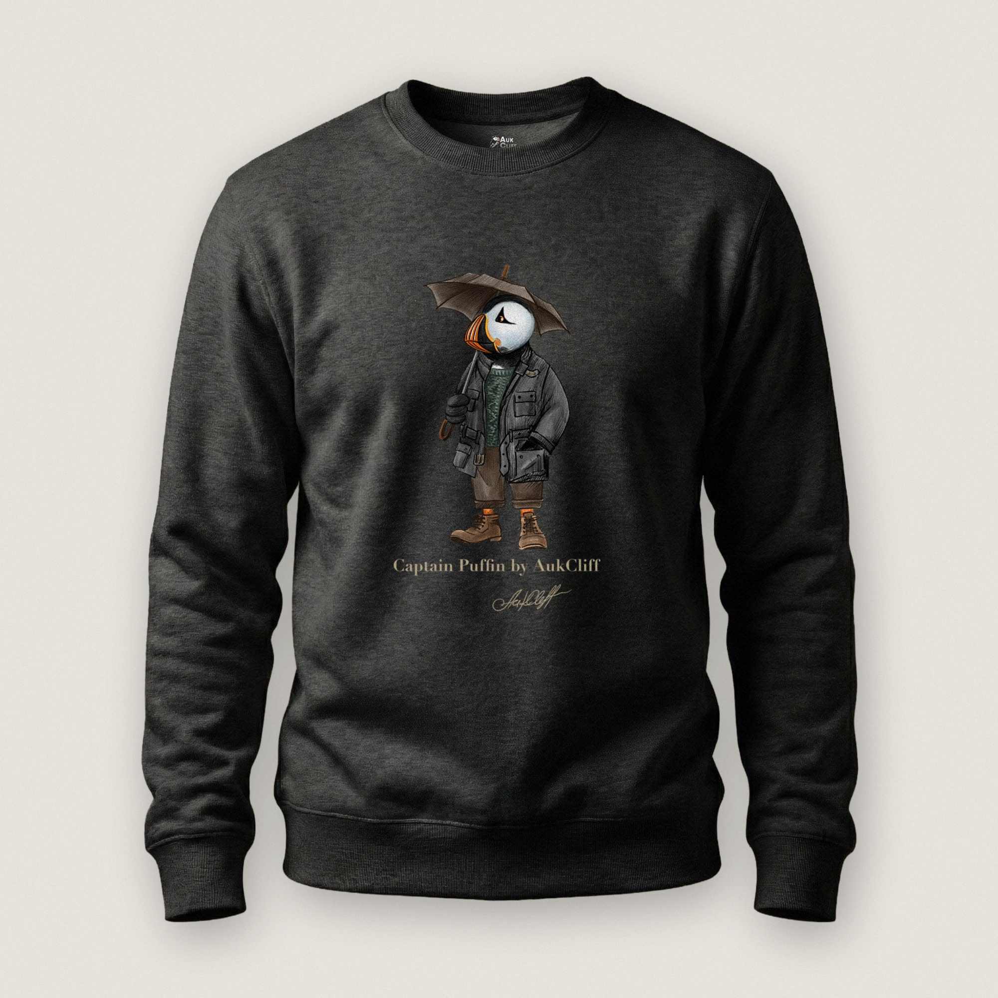 AukCliff® Captain Puffin Sweatshirt Charcoal Heather / S Captain Puffin™ “Waxed Trail Rover” Sweatshirt