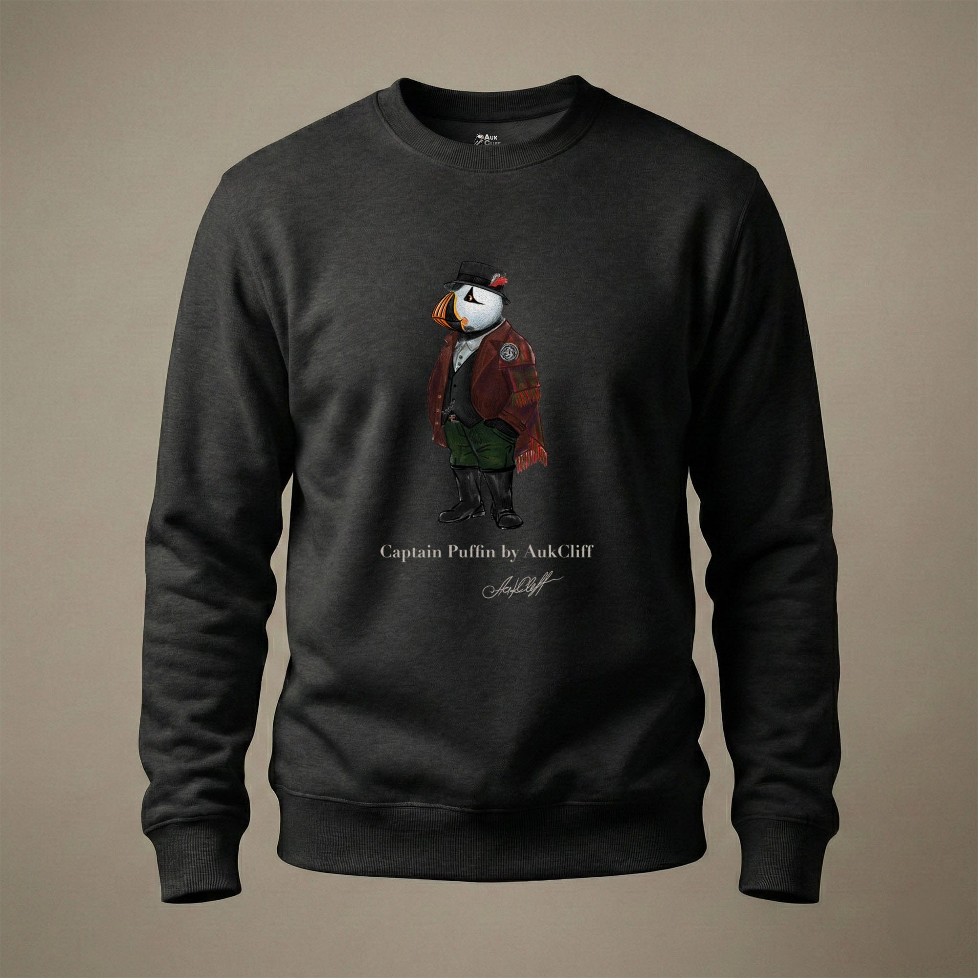 AukCliff® Captain Puffin Sweatshirt Charcoal Heather / S Captain Puffin™ Welsh Heritage Sweatshirt