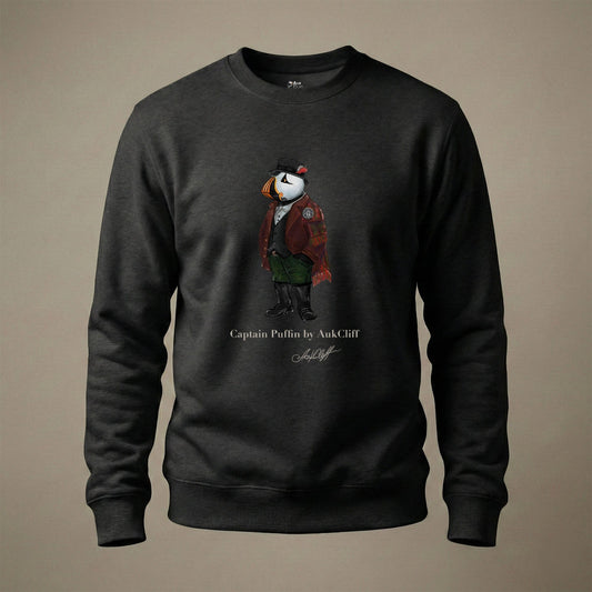 AukCliff® Captain Puffin Sweatshirt Charcoal Heather / S Captain Puffin™ Welsh Heritage Sweatshirt