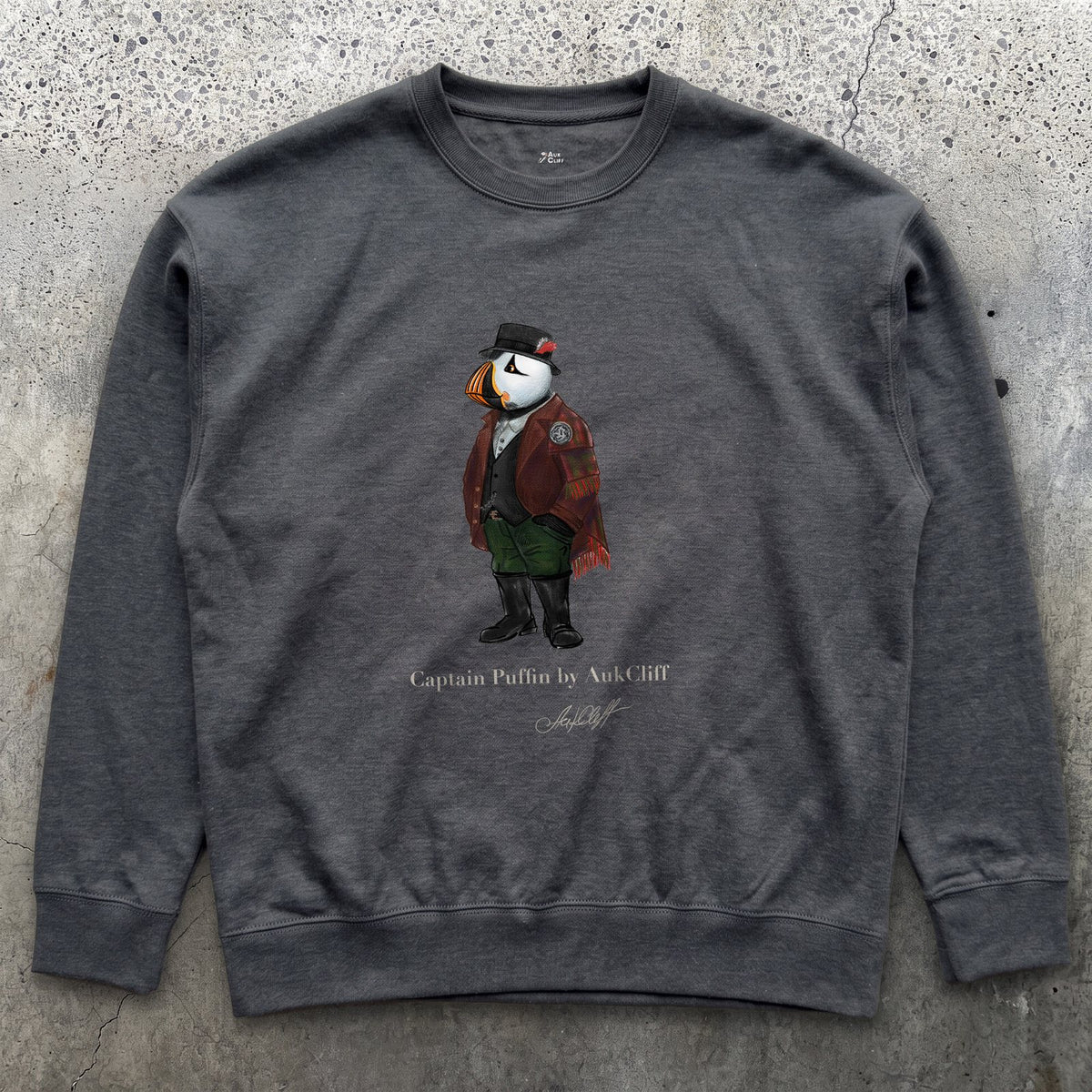 AukCliff® Captain Puffin Sweatshirt Charcoal Heather / S Captain Puffin™ Welsh Heritage Sweatshirt