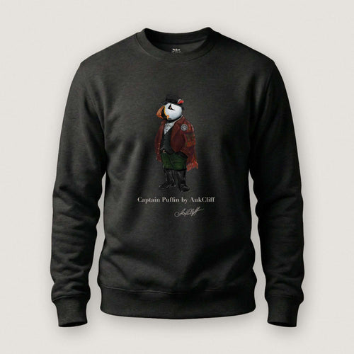 AukCliff® Captain Puffin Sweatshirt Charcoal Heather / S Captain Puffin™ Welsh Heritage Sweatshirt