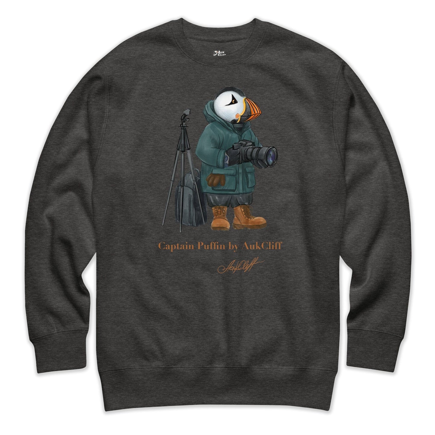 AukCliff Captain Puffin Sweatshirt Charcoal Heather / S Captain Puffin™ Wildlife Photographer Sweatshirt