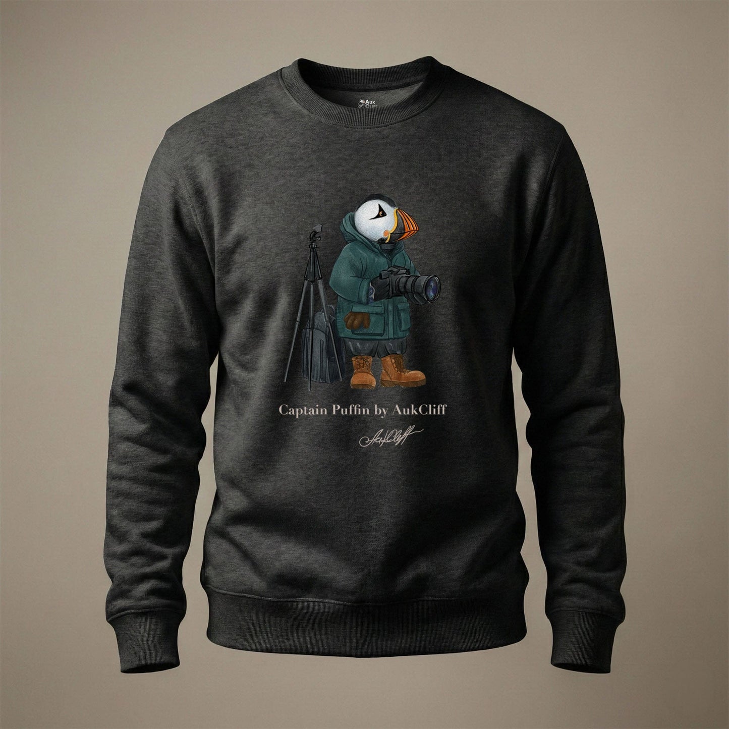 AukCliff Captain Puffin Sweatshirt Charcoal Heather / S Captain Puffin™ Wildlife Photographer Sweatshirt